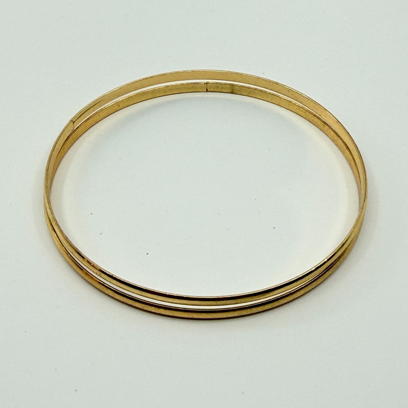 Vintage Gold Tone Thin Bangle Bracelets Set Minimalist Stackable Set of 2 Retro - Thumbnail 3
