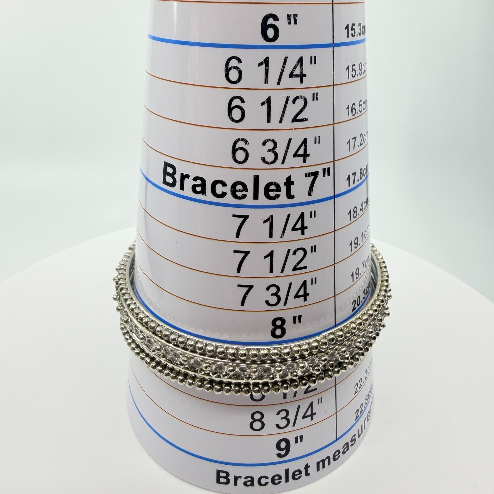 Vintage Silver Tone Beaded Rhinestone Bangle Bracelets Set Stack Classic Retro - Thumbnail 9
