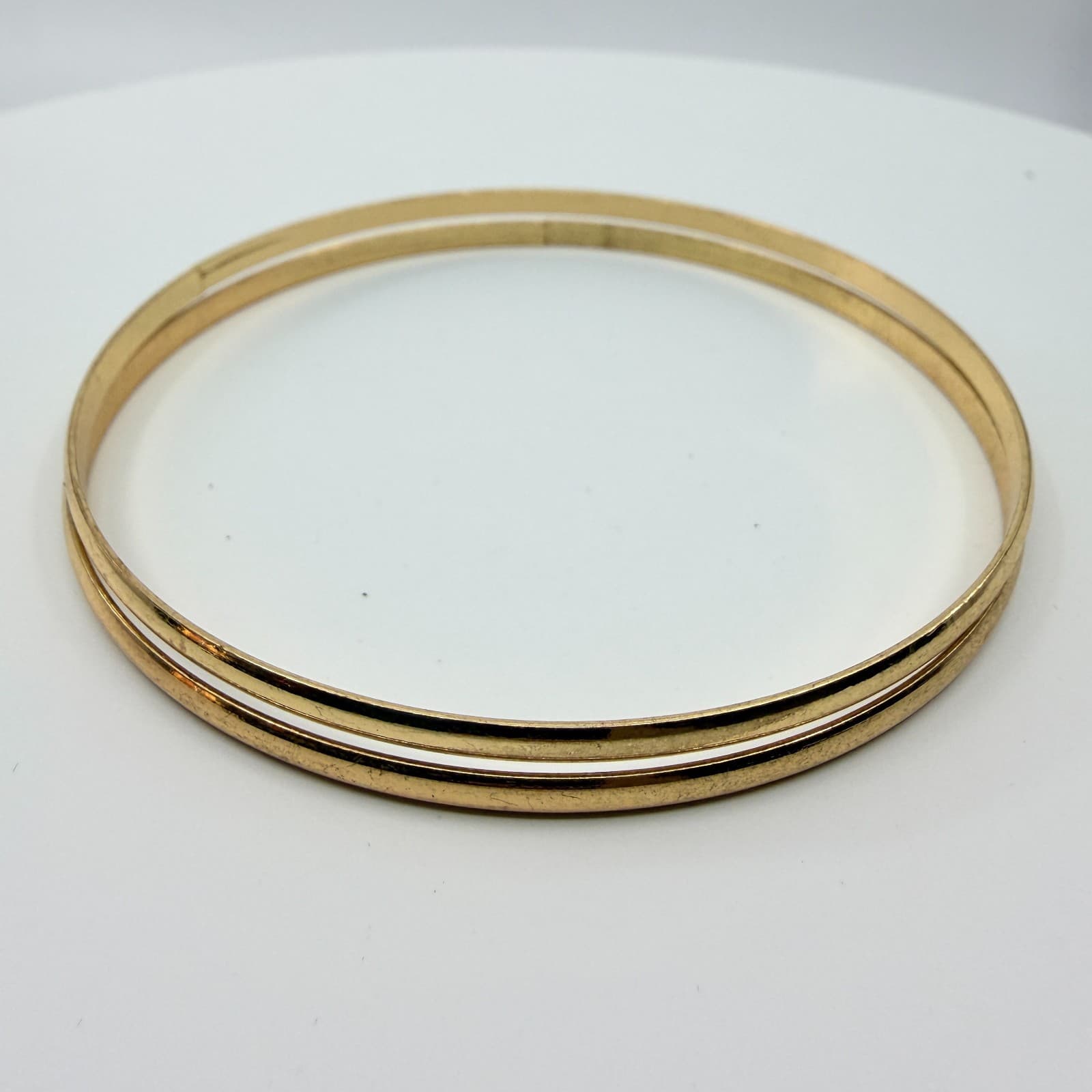 Vintage Gold Tone Thin Bangle Bracelets Set Minimalist Stackable Set of 2 Retro - Thumbnail 2