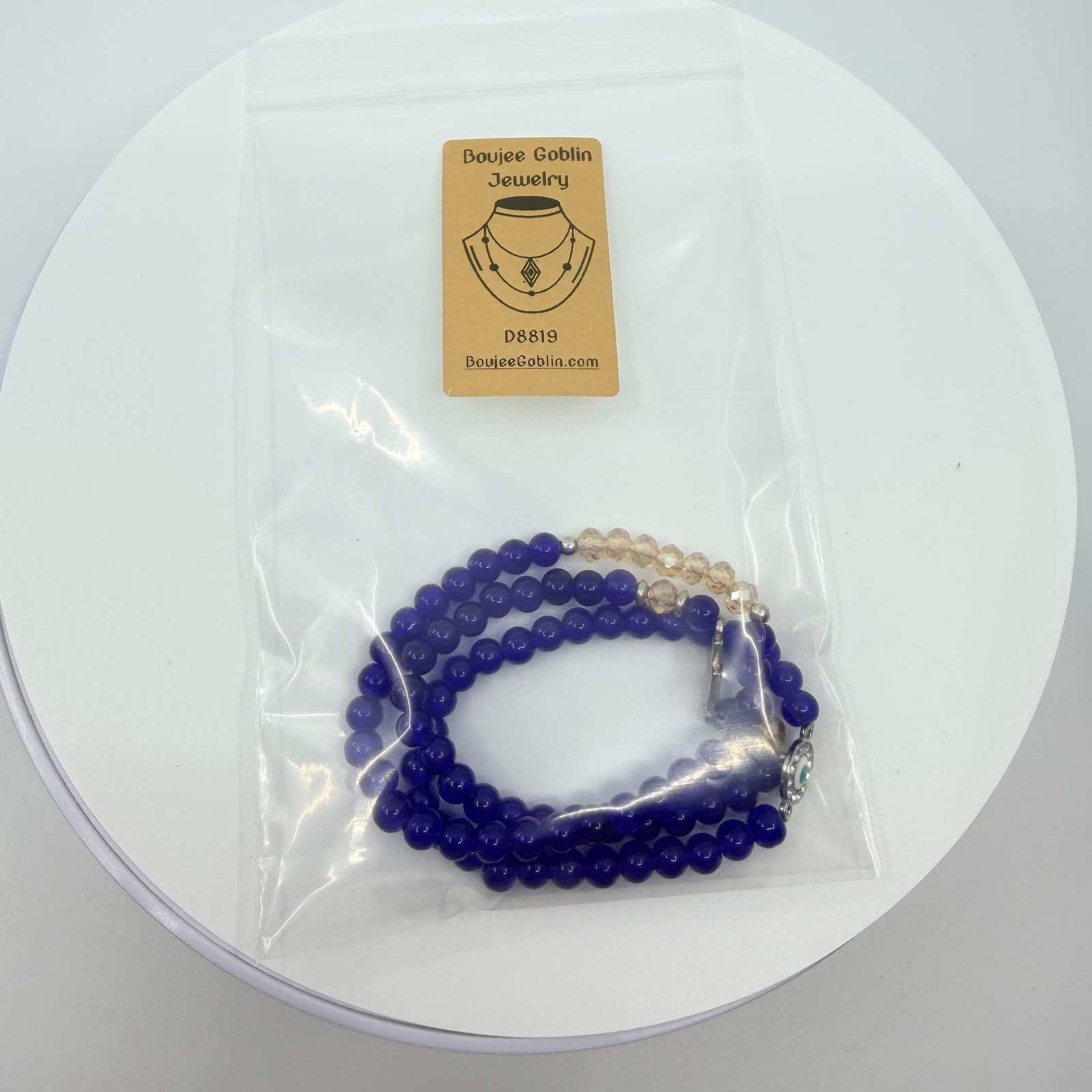 VTG Y2K Cobalt Blue Evil Eye Stretch Bracelet Set Stack Cross Crystal Glass Bead - Thumbnail 11