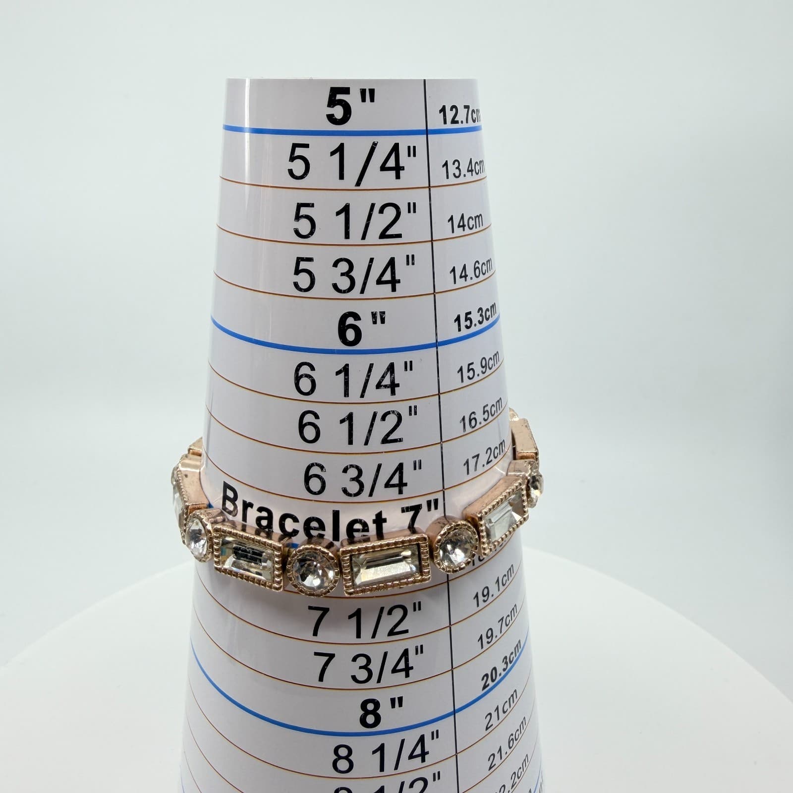 Vintage Rose Gold Tone Clear Crystal Stretch Bracelet Art Deco Geometric Chunky - Thumbnail 10