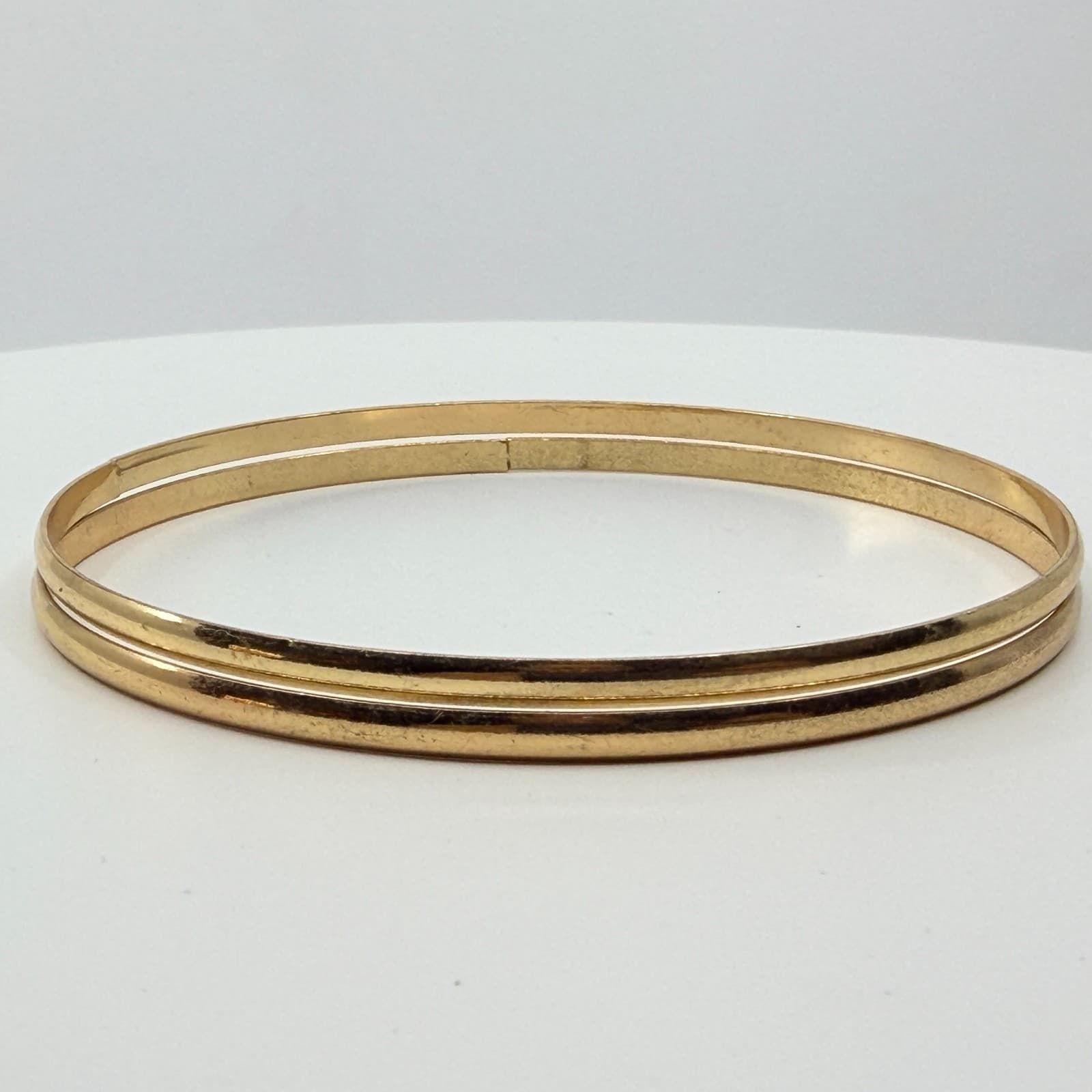 Vintage Gold Tone Thin Bangle Bracelets Set Minimalist Stackable Set of 2 Retro - Thumbnail 6