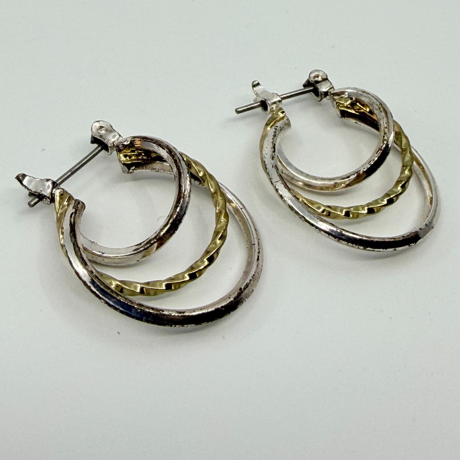 Vintage Y2K Gold & Silver Tone Textured Hoop Earrings Multi Pack Lot Classic - Thumbnail 4