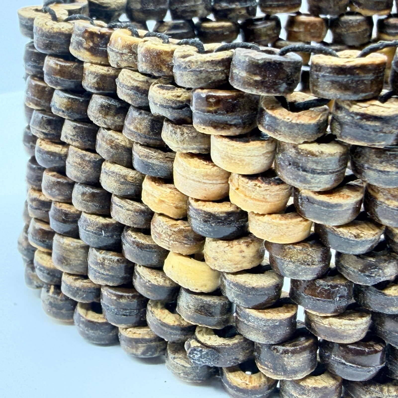 Vintage Boho Wide Coconut Shell Beaded Multi Row Stretch Cuff Bracelet Classic - Thumbnail 5