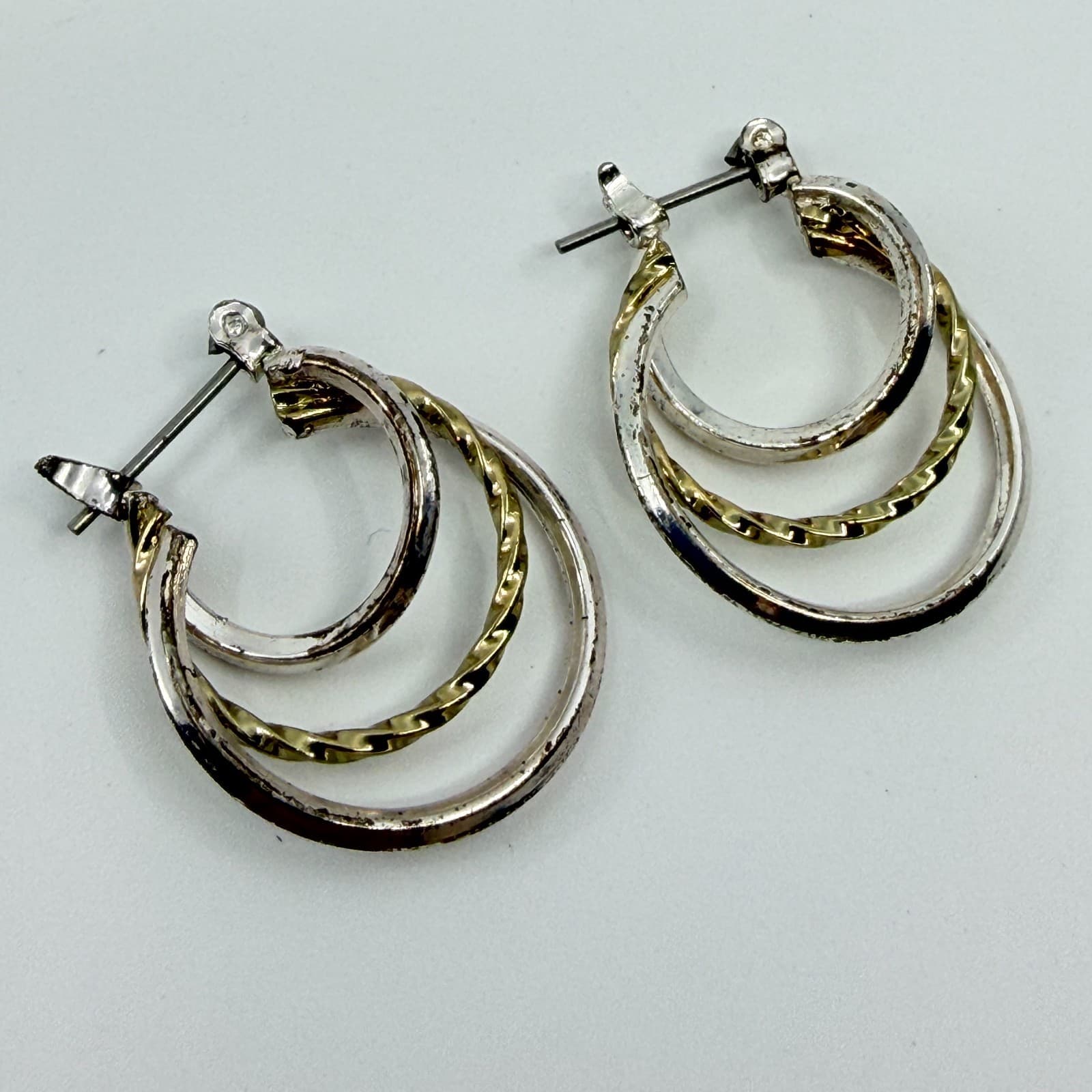 Vintage Y2K Gold & Silver Tone Textured Hoop Earrings Multi Pack Lot Classic - Thumbnail 5