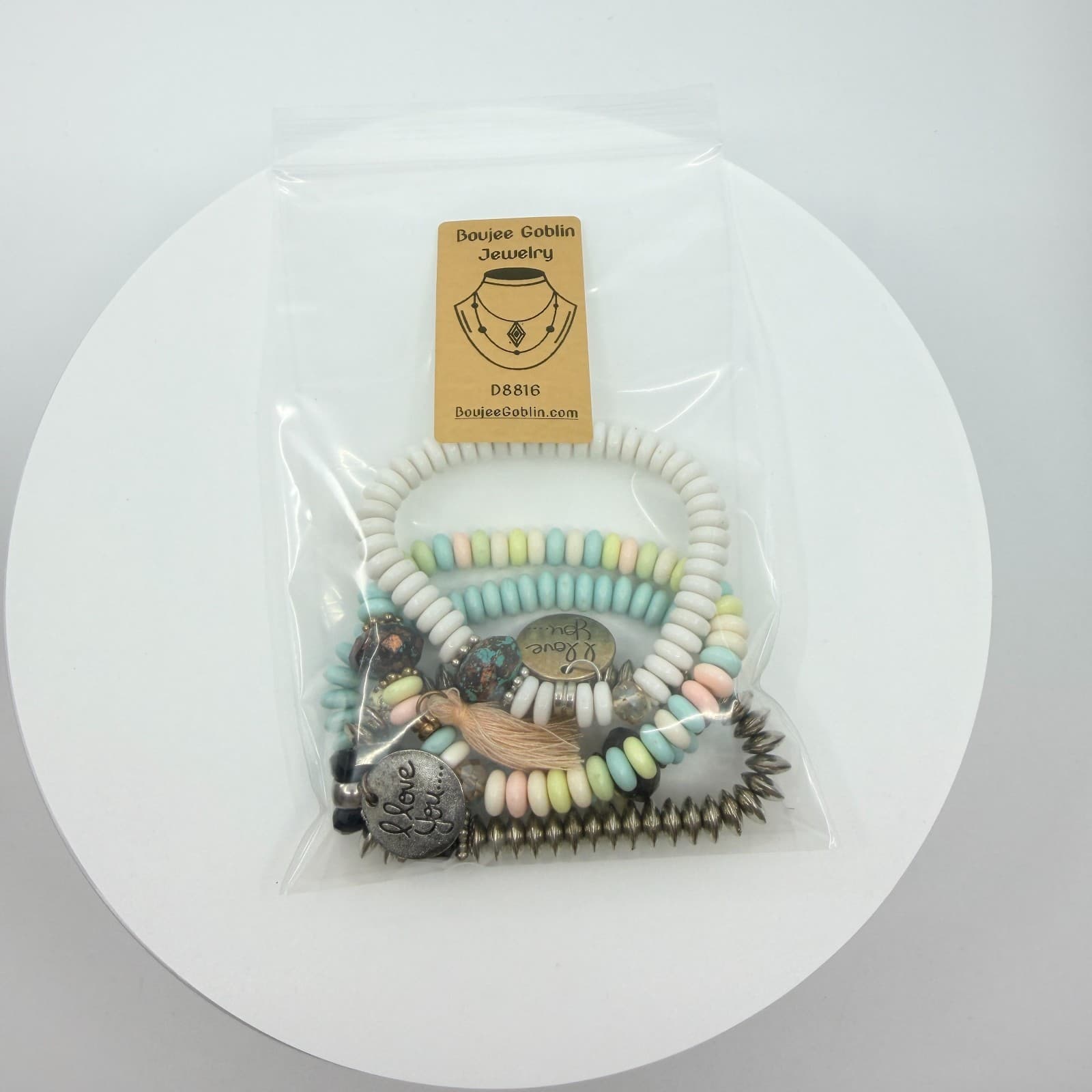 VTG Y2K Pastel Beaded 4 Pc Stack Bracelets I Love You Charms Boho Multi-Strand - Thumbnail 10