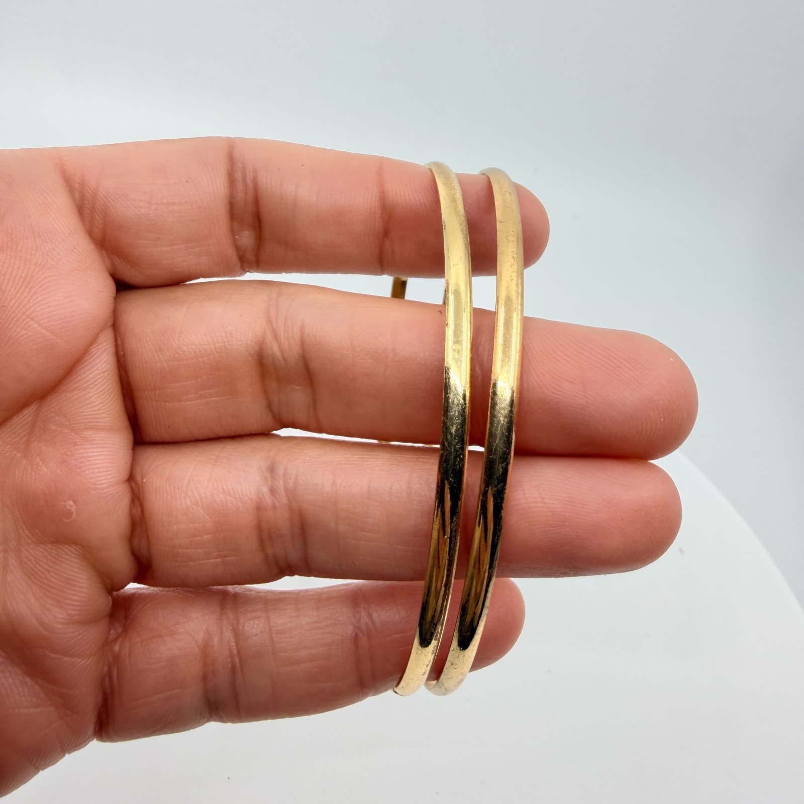 Vintage Gold Tone Thin Bangle Bracelets Set Minimalist Stackable Set of 2 Retro - Thumbnail 7