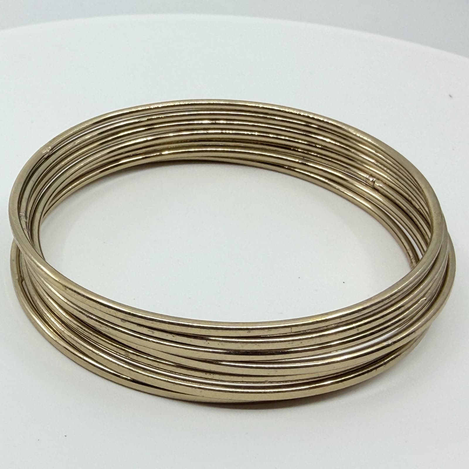 Vintage Gold Tone Skinny Bangle Bracelets Stack Multi Strand High Shine Minimal - Thumbnail 5