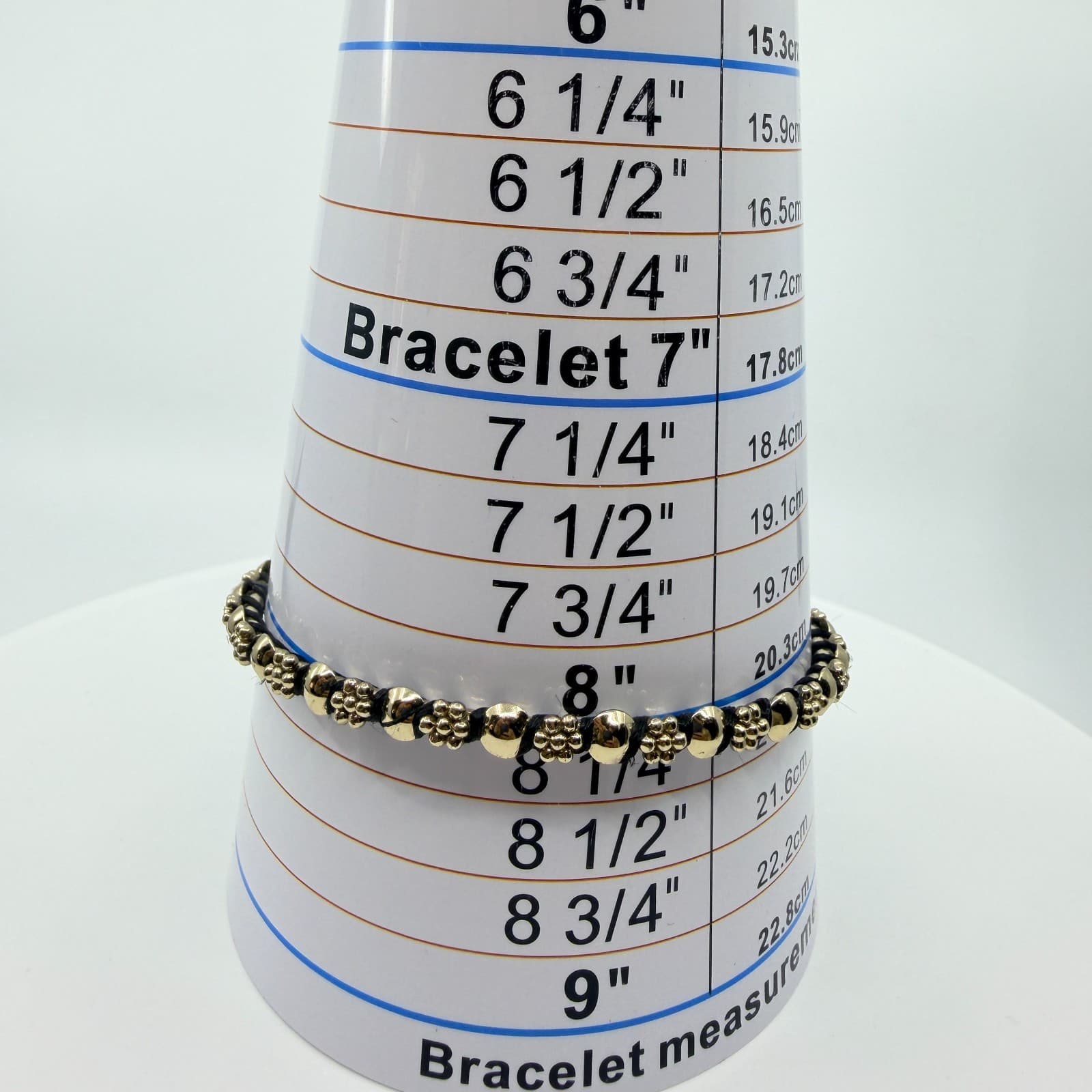 Vintage Gold Tone Beaded Wrap Bangle Bracelet Black Thread Mixed Media Stackable - Thumbnail 7
