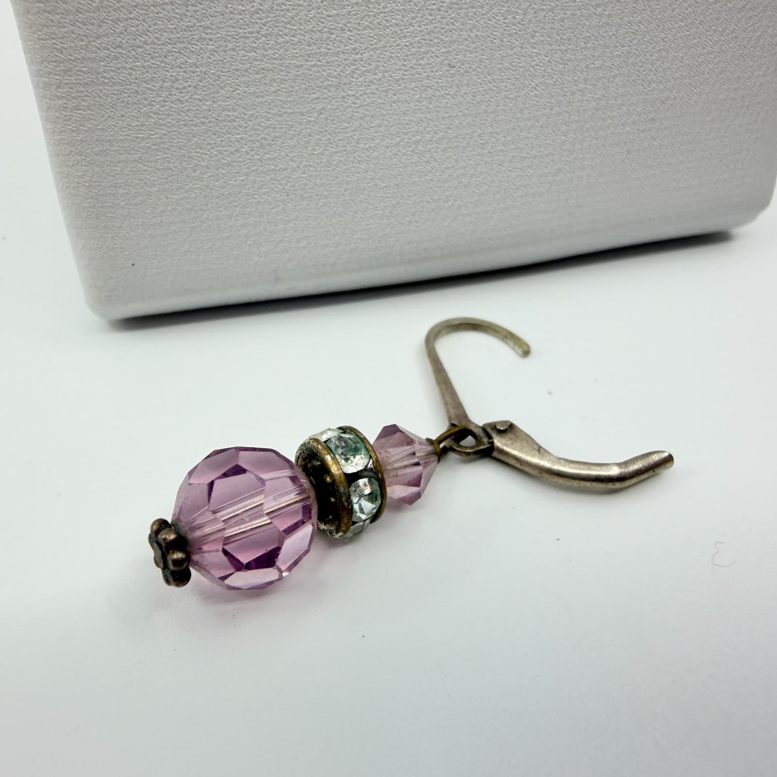 VTG Purple Crystal Dangle Earrings Antique Bronze Tone Rondelle Bead Drop Glam - Thumbnail 8
