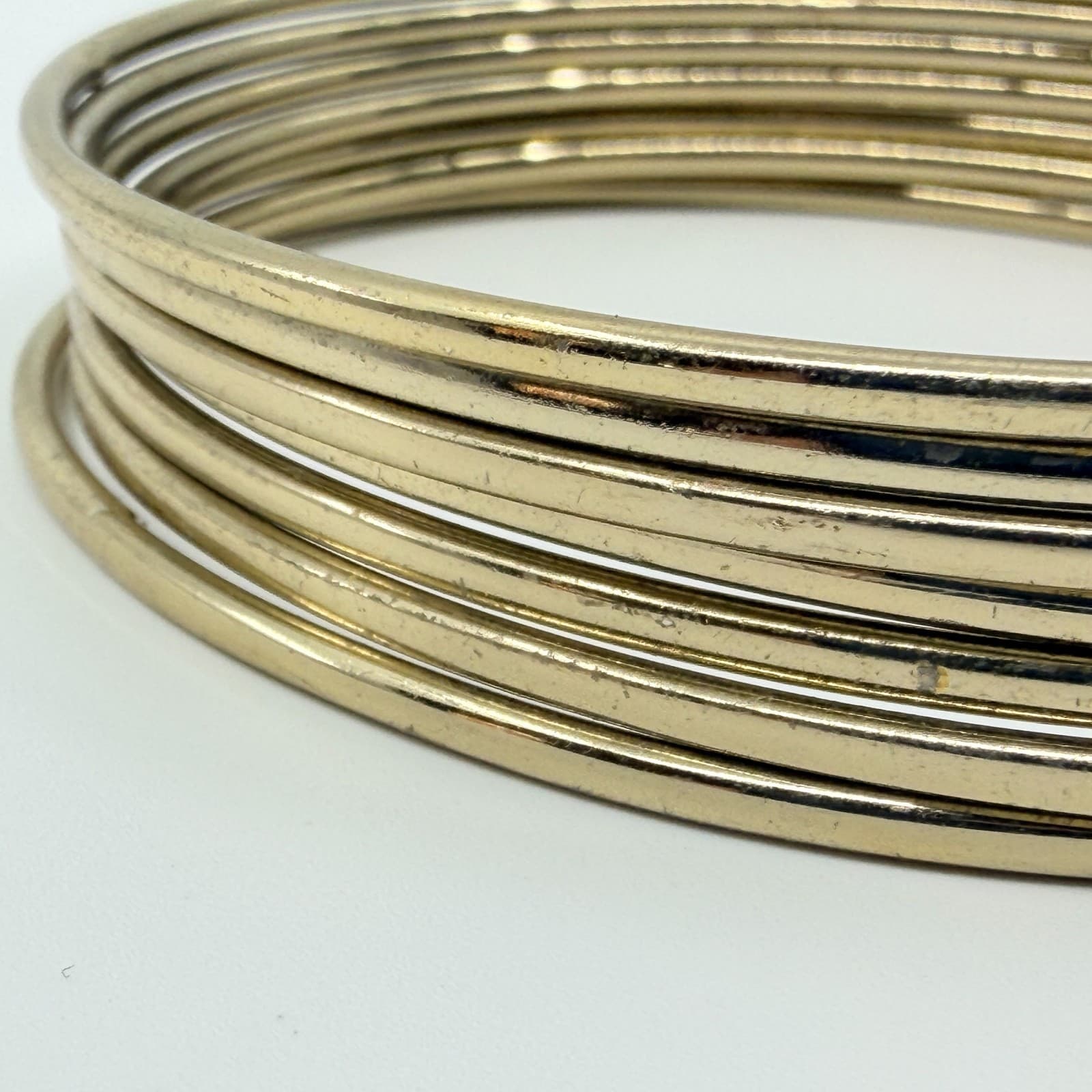 Vintage Gold Tone Skinny Bangle Bracelets Stack Multi Strand High Shine Minimal - Thumbnail 4