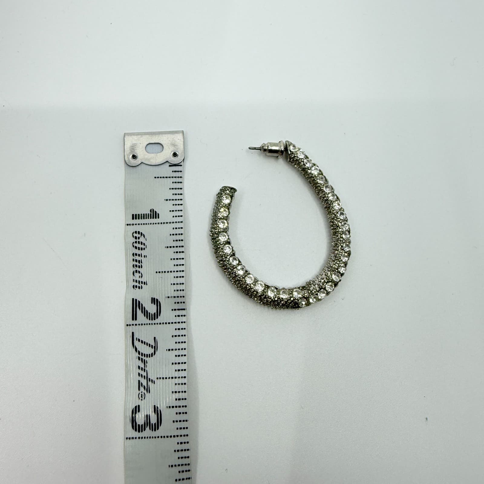 VTG Silver Tone Pave Rhinestone Hoop Earrings Thick Chunky Glitter Iced Out Glam - Thumbnail 7