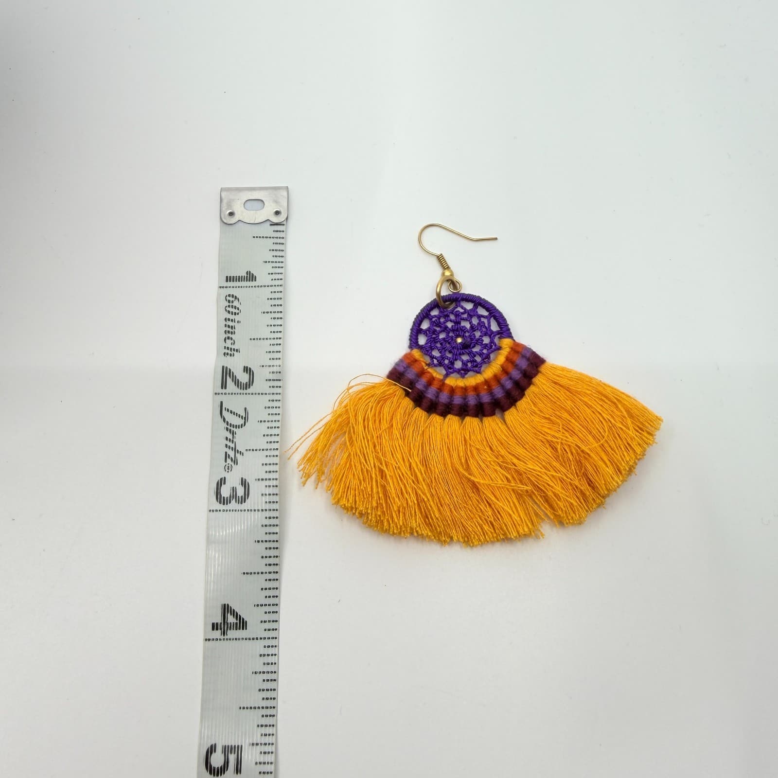 VTG Boho Yellow Purple Tassel Earrings Retro Dreamcatcher Chic Dangle Earrings - Thumbnail 8