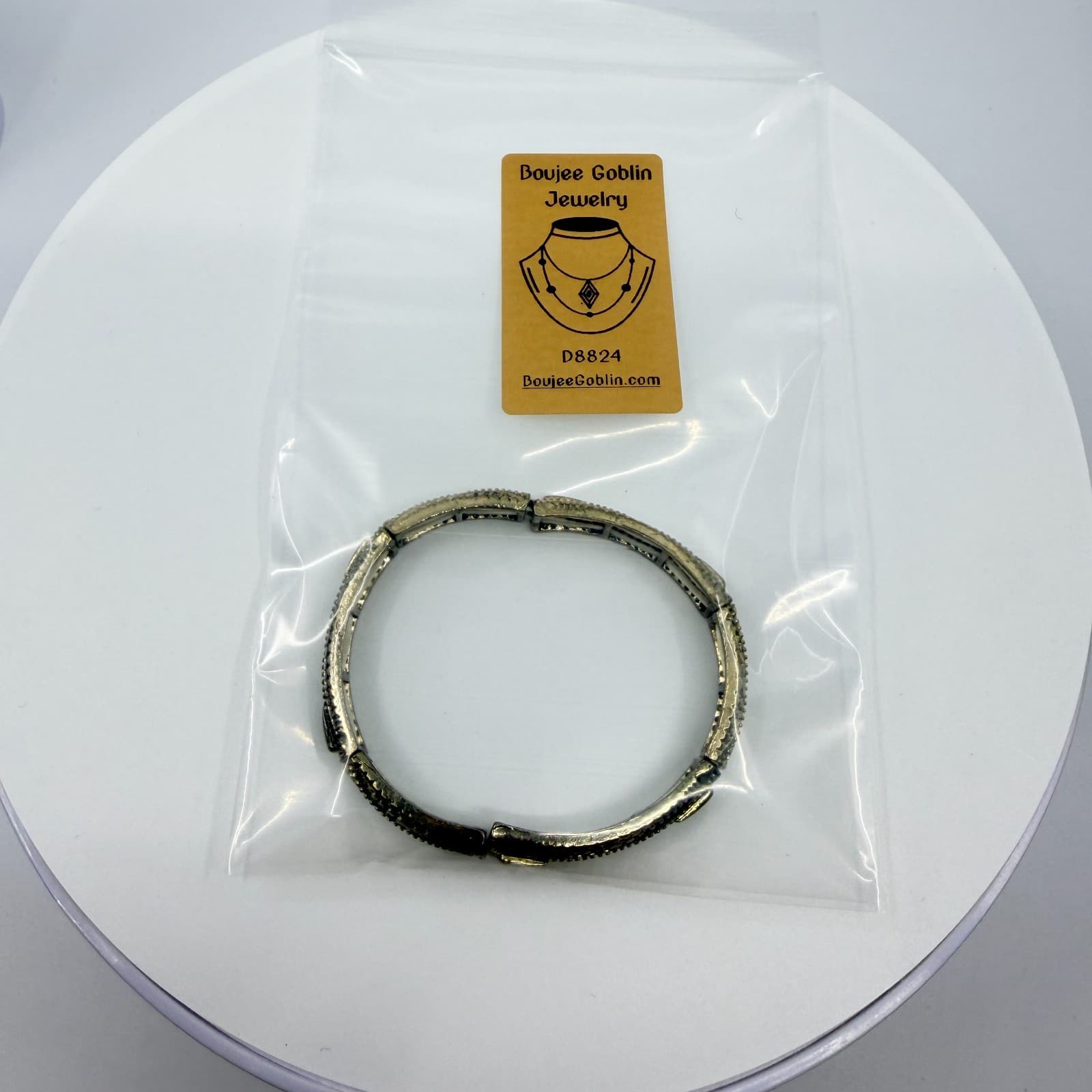 Vintage Antique Gold Tone Textured Segmented Stretch Bangle Cuff Bracelet Retro - Thumbnail 8
