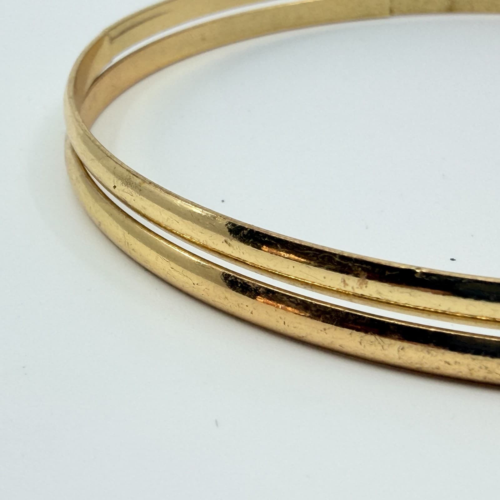 Vintage Gold Tone Thin Bangle Bracelets Set Minimalist Stackable Set of 2 Retro - Thumbnail 4