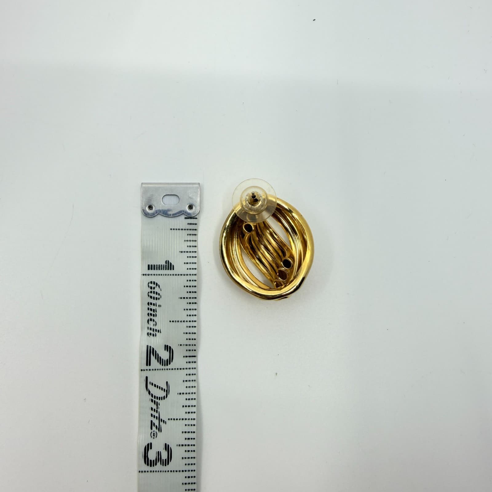 Vintage Retro Gold Tone Chunky Twisted Ribbon Swirl Oval Statement Post Earrings - Thumbnail 8