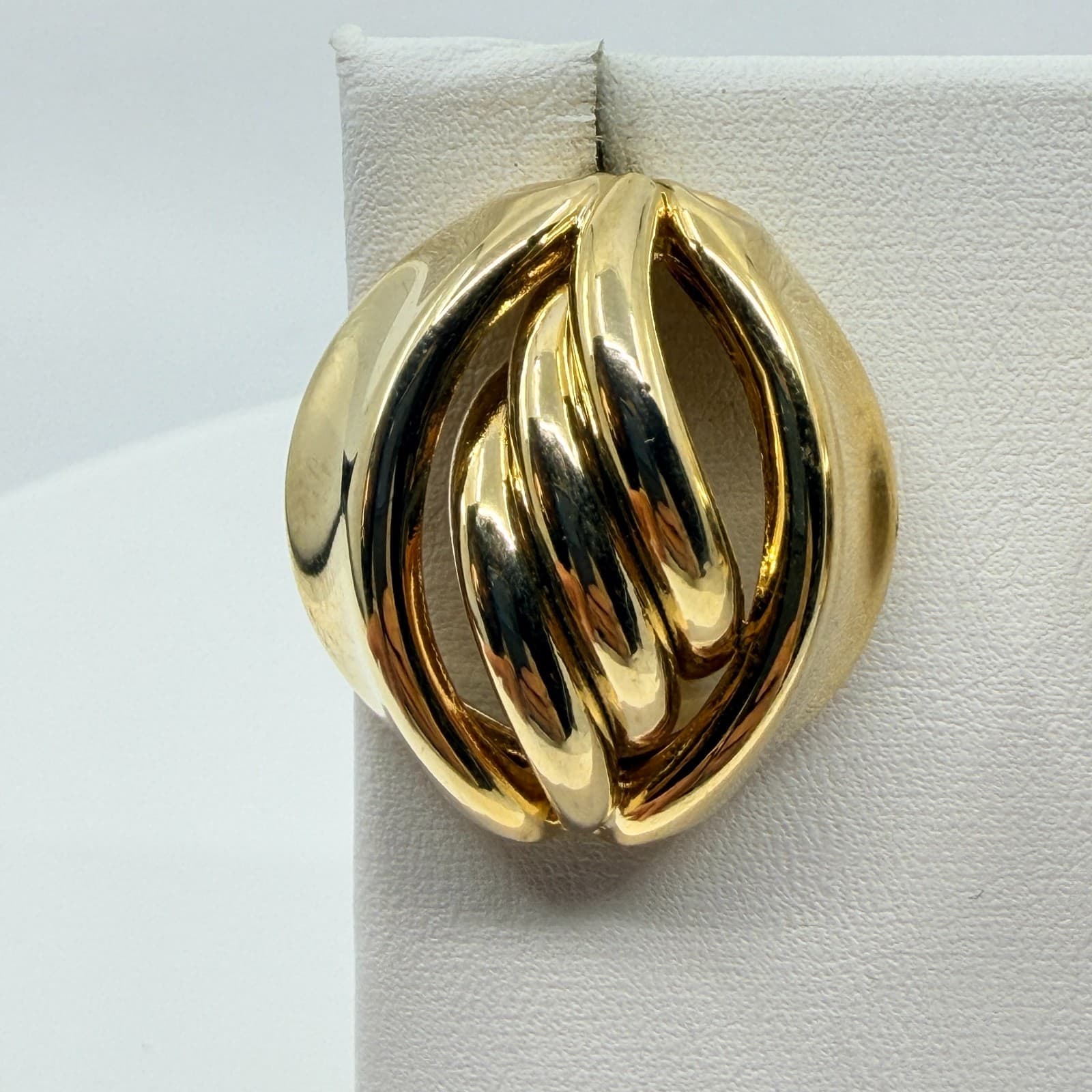 Vintage Retro Gold Tone Chunky Twisted Ribbon Swirl Oval Statement Post Earrings - Thumbnail 6