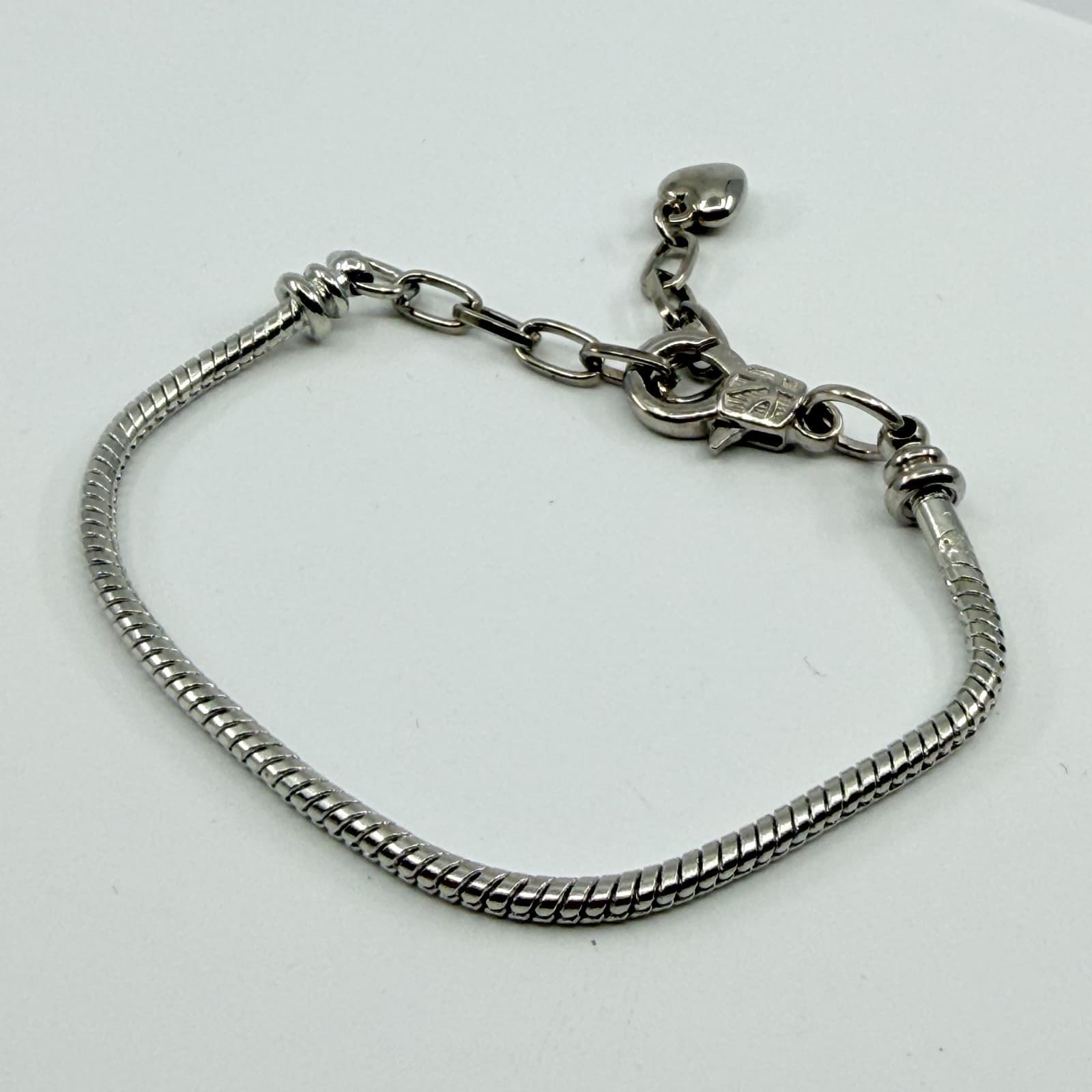 VTG Y2K Brighton Silver Tone Snake Chain Bracelet Adjustable Heart Dangle Charm - Thumbnail 6