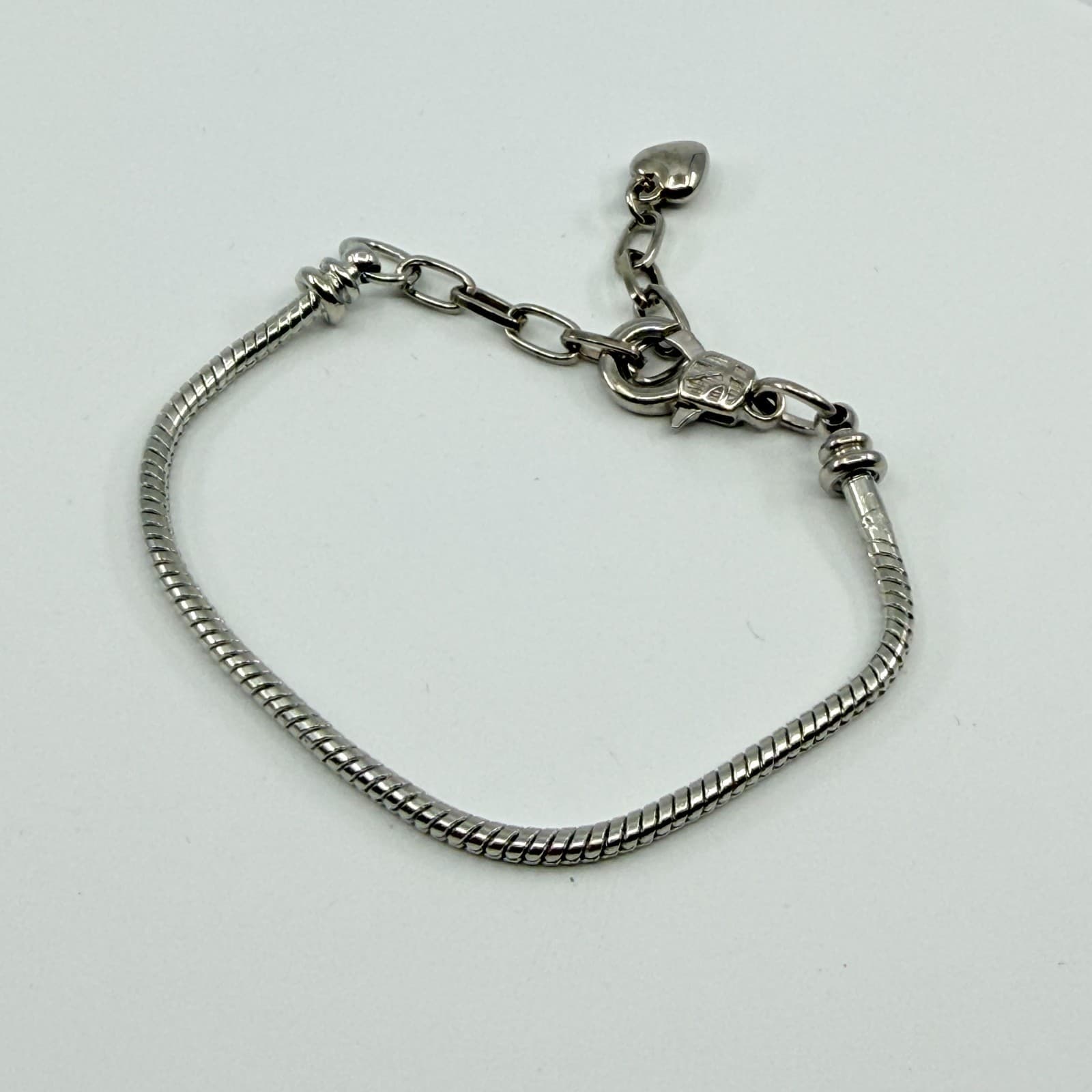 VTG Y2K Brighton Silver Tone Snake Chain Bracelet Adjustable Heart Dangle Charm - Thumbnail 7