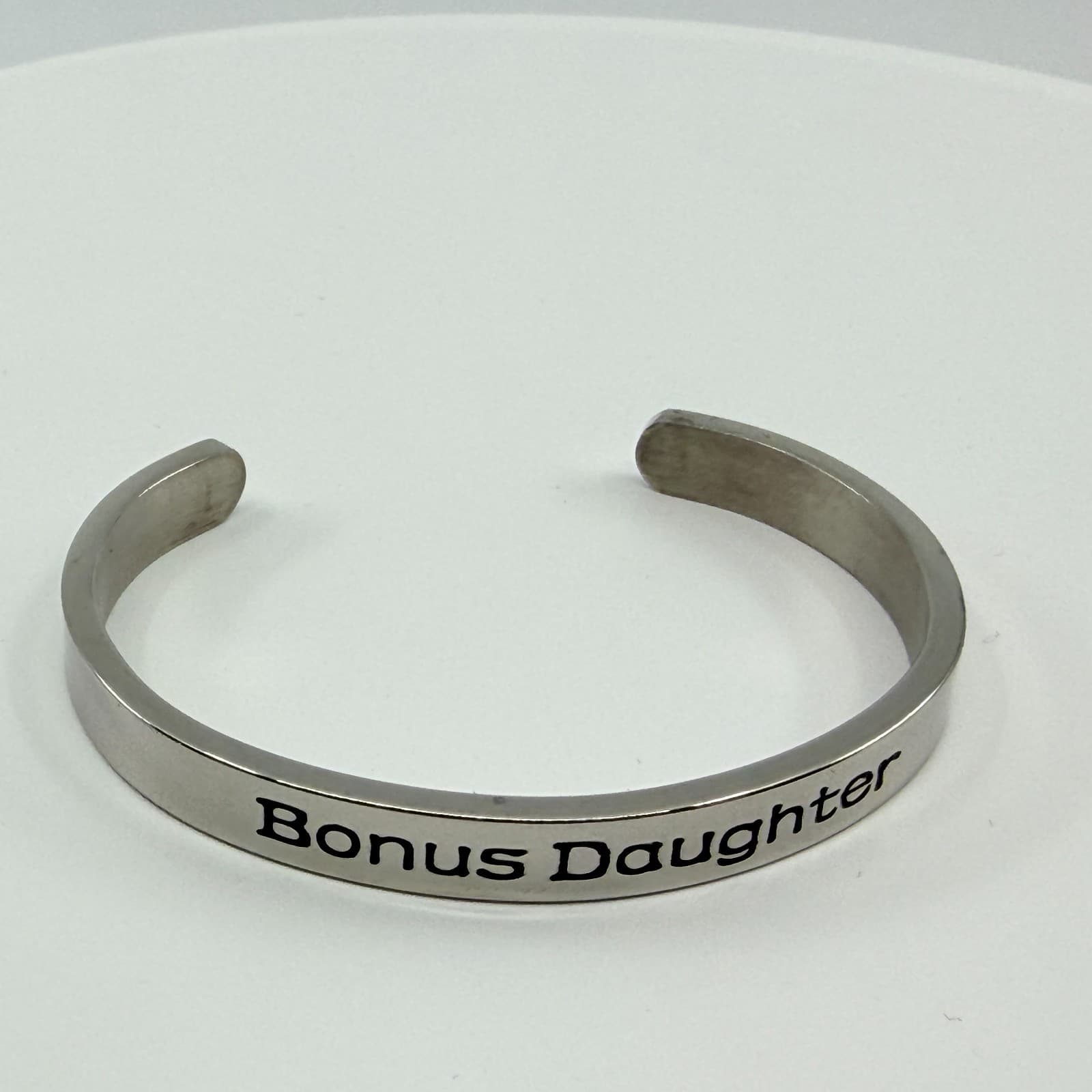 Vintage Silver Tone Bonus Daughter Engraved Message Inspirational Cuff Bracelet - Thumbnail 4