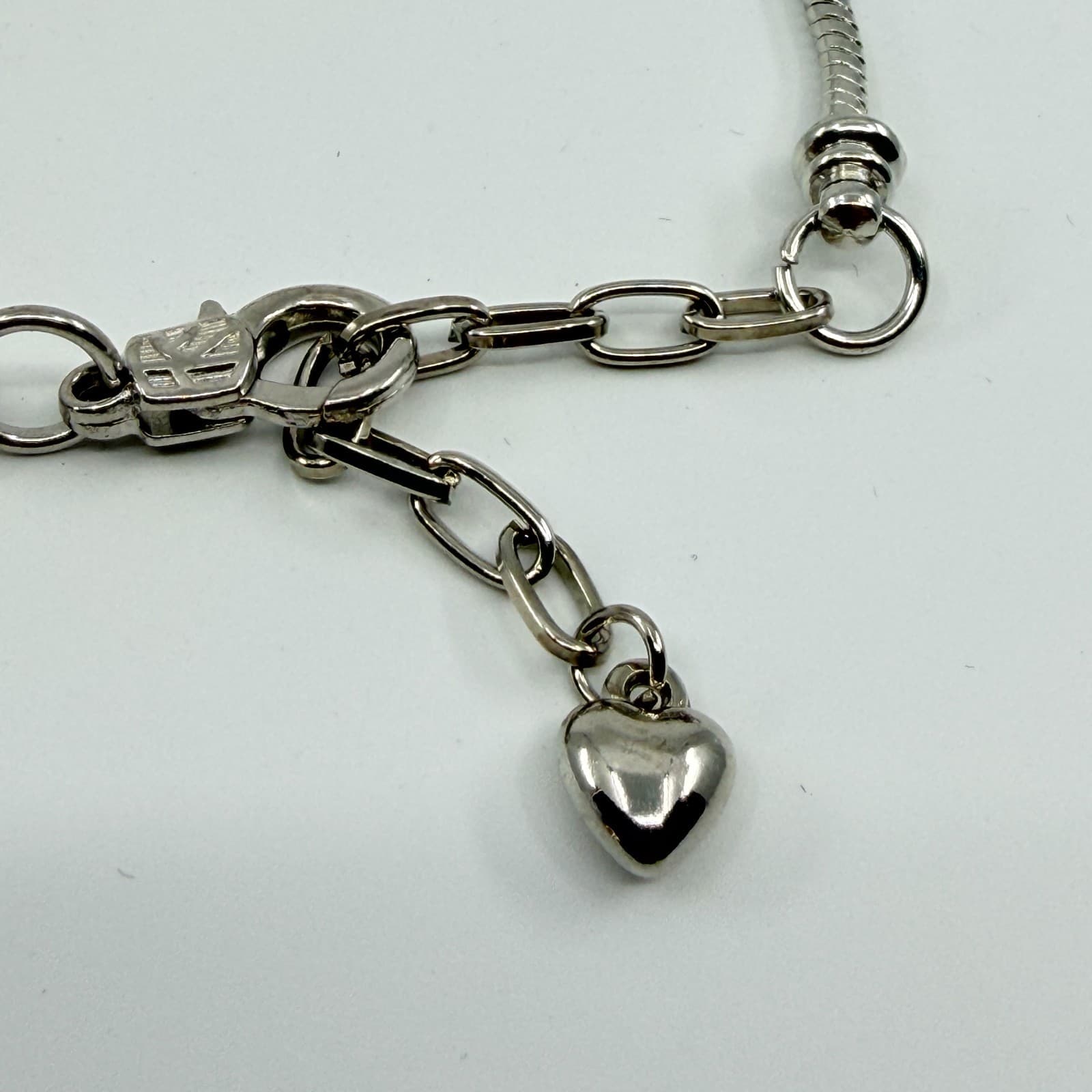 VTG Y2K Brighton Silver Tone Snake Chain Bracelet Adjustable Heart Dangle Charm - Thumbnail 4