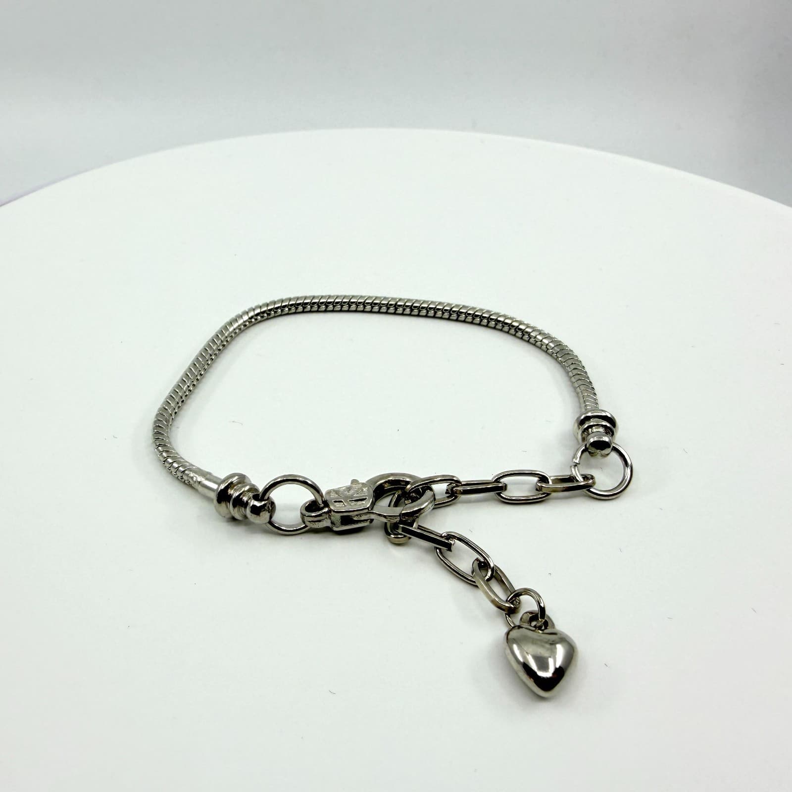 VTG Y2K Brighton Silver Tone Snake Chain Bracelet Adjustable Heart Dangle Charm - Thumbnail 2