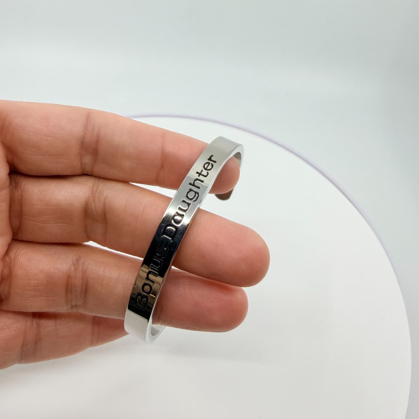 Vintage Silver Tone Bonus Daughter Engraved Message Inspirational Cuff Bracelet - Thumbnail 9