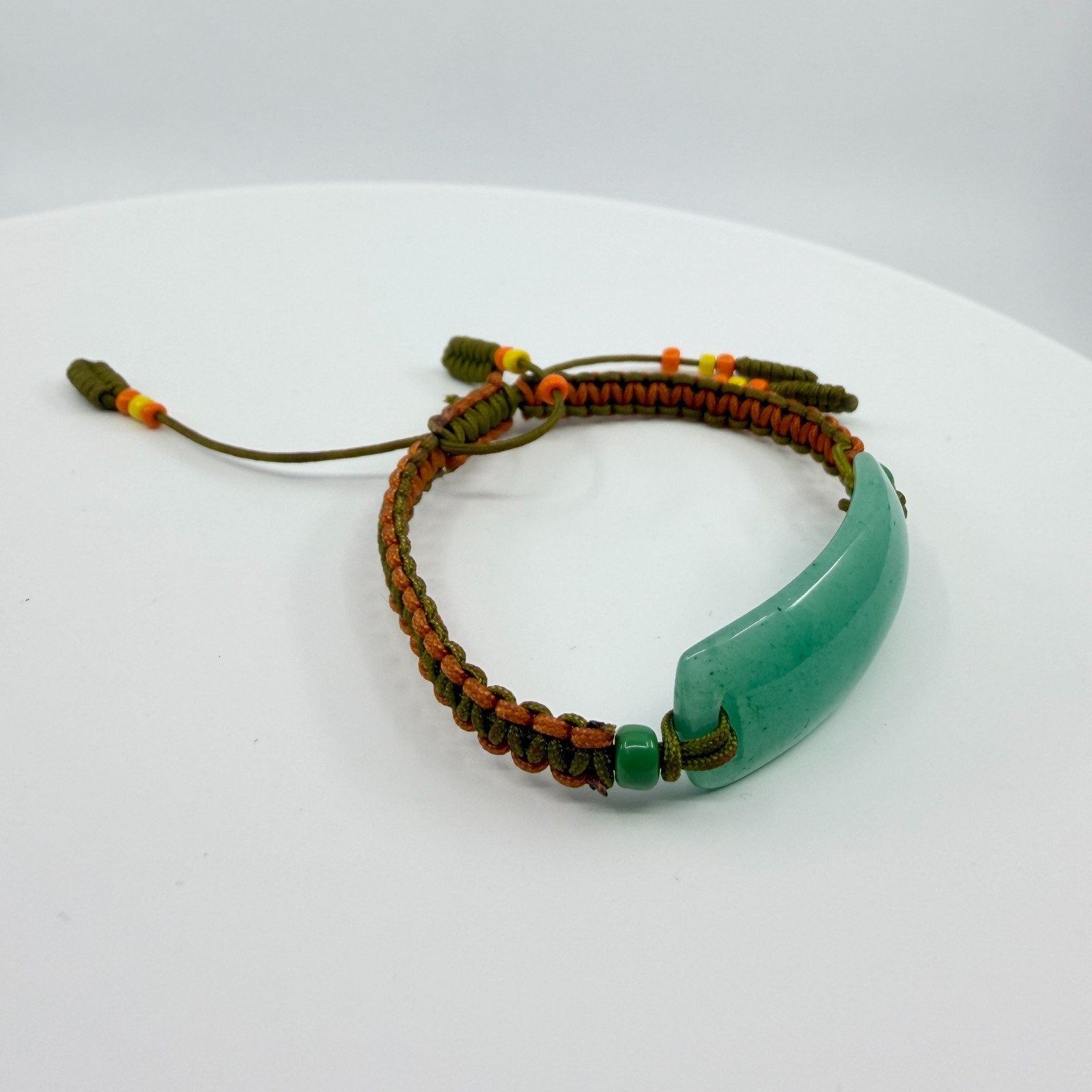 Vintage Faux Jade Aventurine Bar Macrame Cord Braided Slide Bracelet Boho Y2K - Thumbnail 3