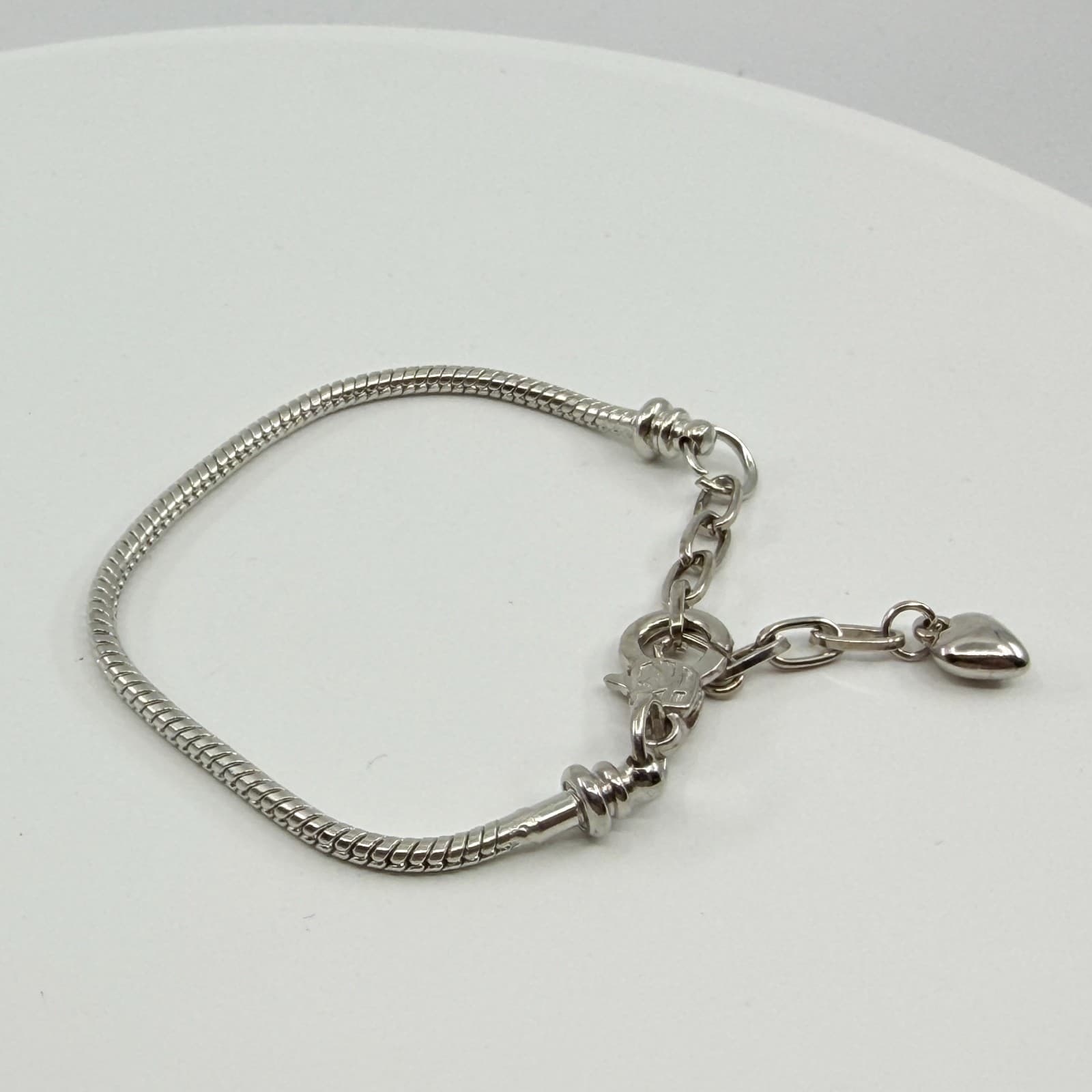 VTG Y2K Brighton Silver Tone Snake Chain Bracelet Adjustable Heart Dangle Charm - Thumbnail 8