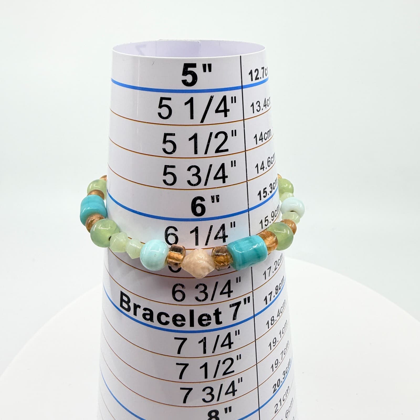 VTG Multi Gemstone Glass Beaded Stretch Bracelet Pastel Aqua Green Bohemian Fun - Thumbnail 8