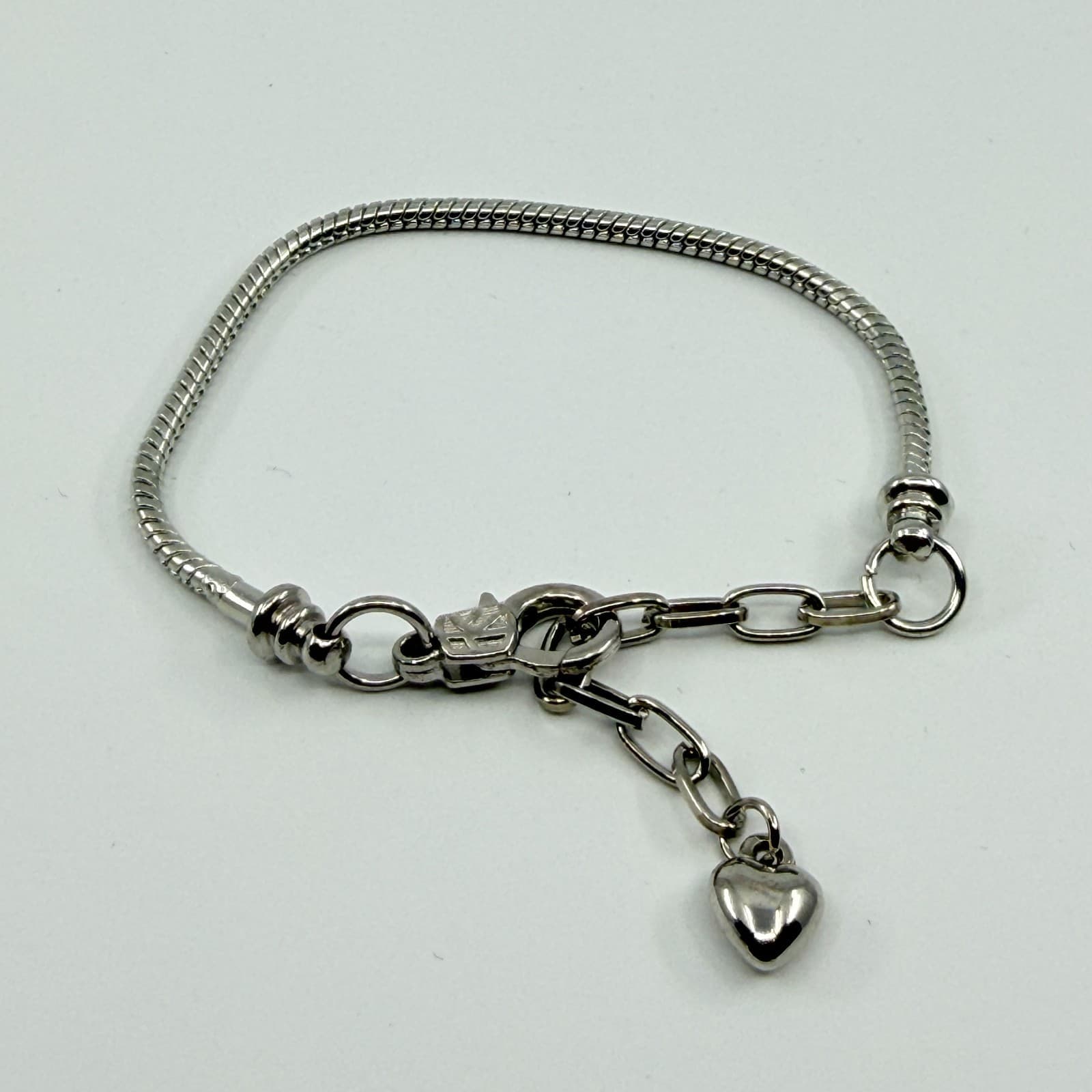 VTG Y2K Brighton Silver Tone Snake Chain Bracelet Adjustable Heart Dangle Charm - Thumbnail 5
