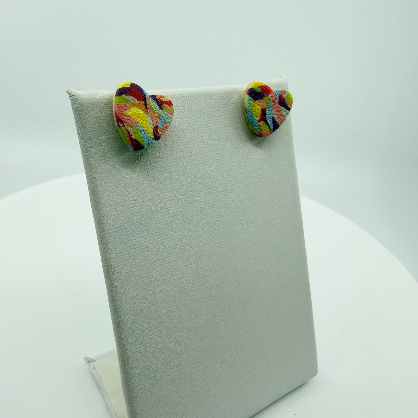 VTG Y2K Retro Multicolor Polymer Clay Heart Stud Earrings Bright Abstract Funky - Thumbnail 4