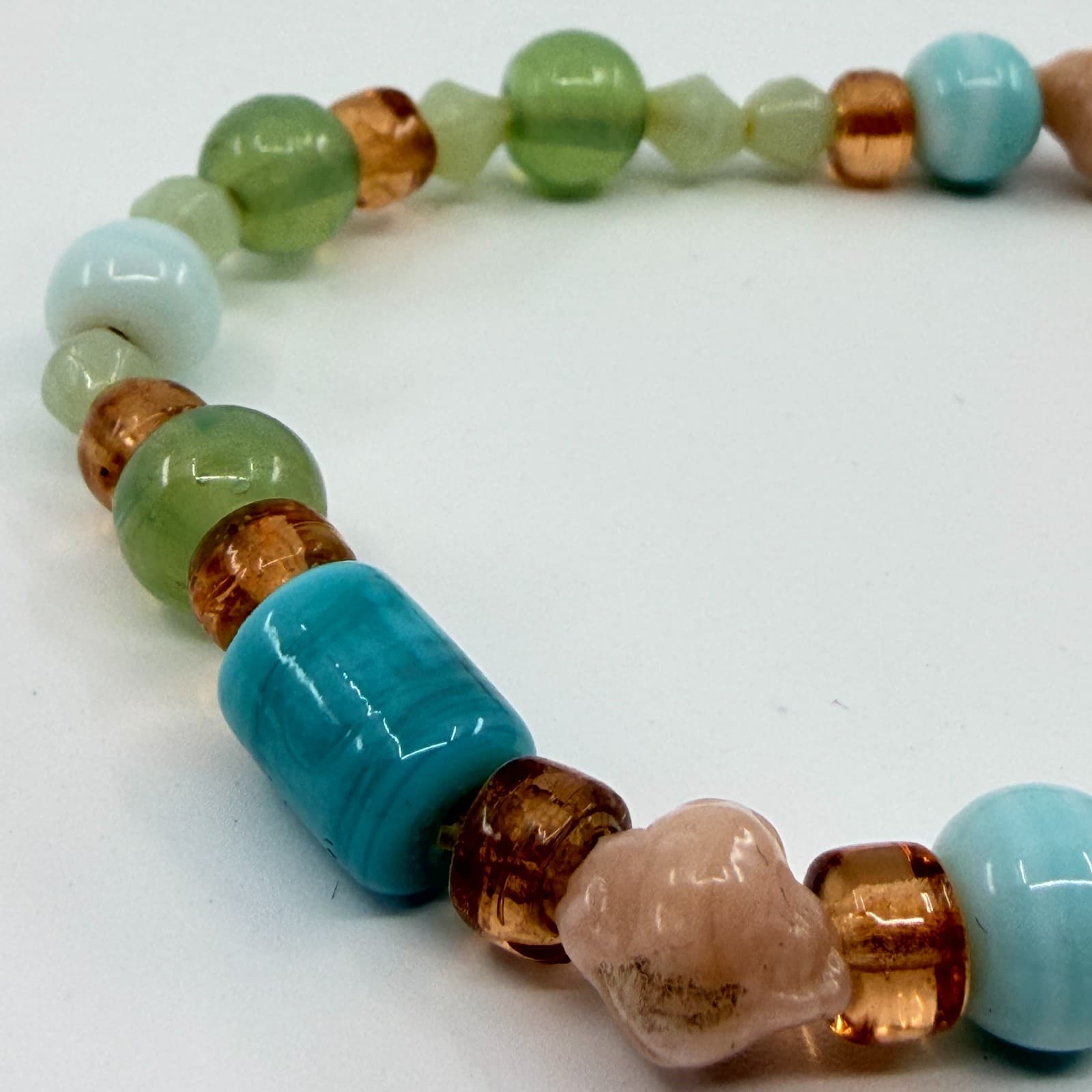 VTG Multi Gemstone Glass Beaded Stretch Bracelet Pastel Aqua Green Bohemian Fun - Thumbnail 4