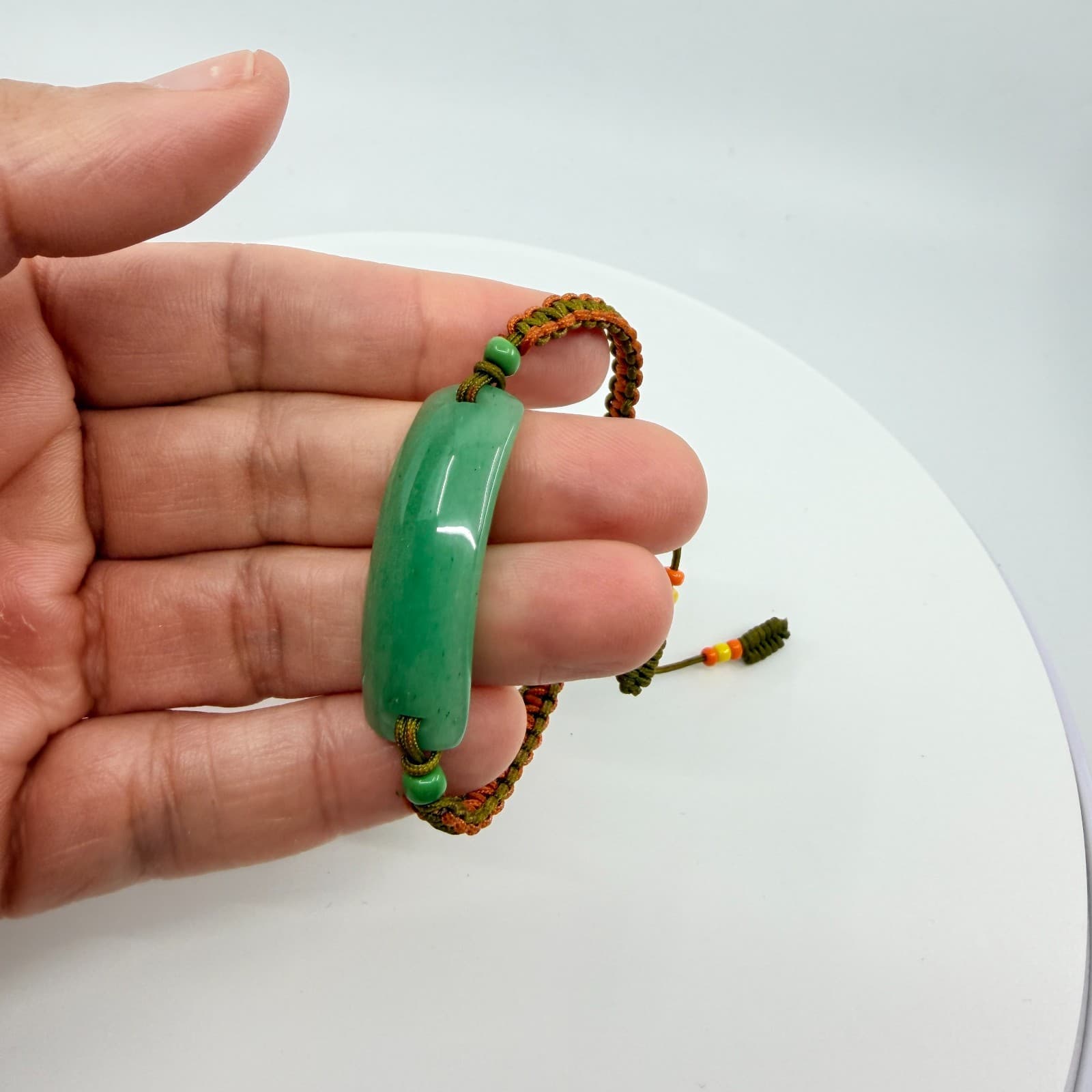 Vintage Faux Jade Aventurine Bar Macrame Cord Braided Slide Bracelet Boho Y2K - Thumbnail 7
