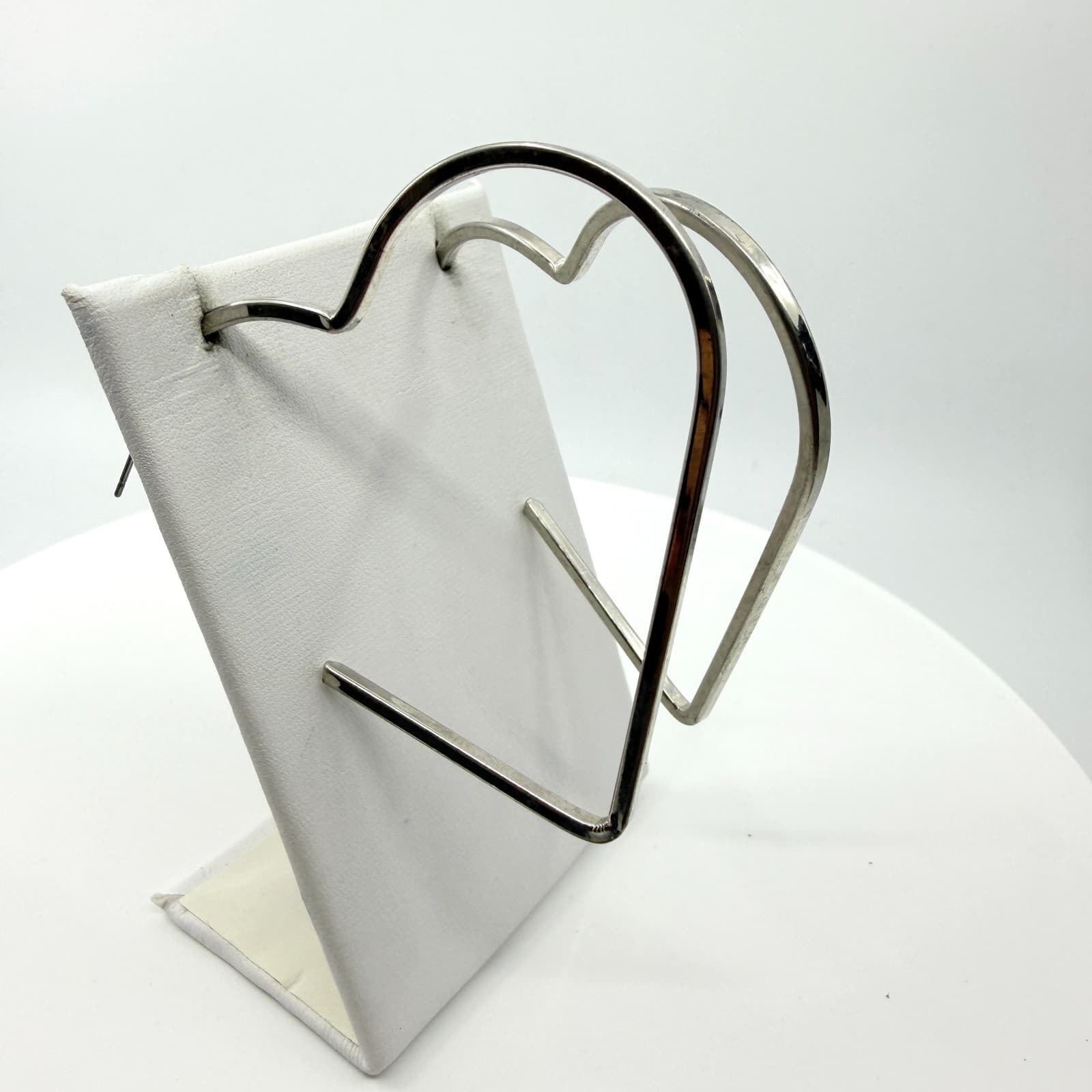 Vintage Y2K Silver Tone Oversized Open Heart Wire Hoop Statement Earrings - Thumbnail 3