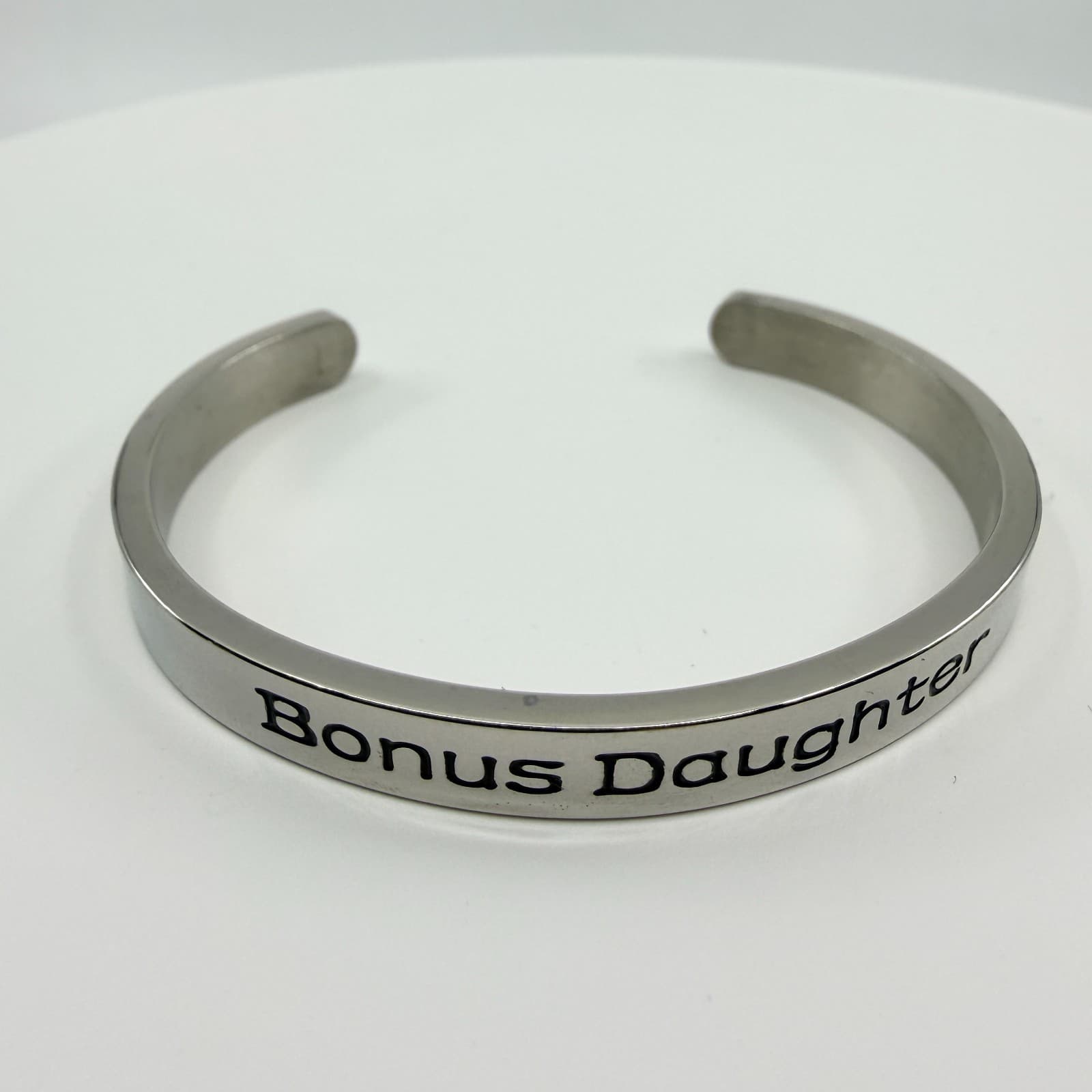 Vintage Silver Tone Bonus Daughter Engraved Message Inspirational Cuff Bracelet - Thumbnail 2