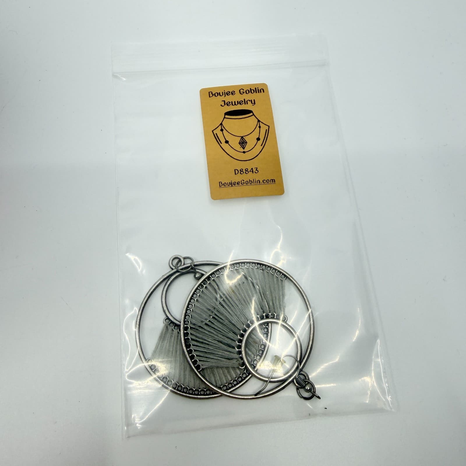 Vintage Boho Silver Tone Cream Thread Wrapped Concentric Circle Hoop Earrings - Thumbnail 10