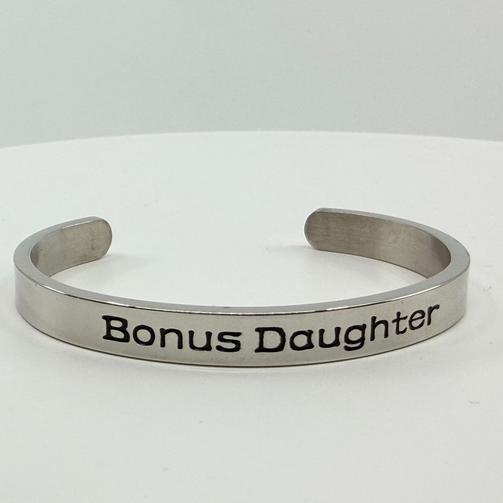 Vintage Silver Tone Bonus Daughter Engraved Message Inspirational Cuff Bracelet - Thumbnail 3