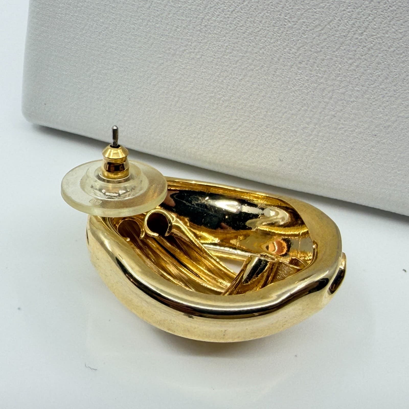 Vintage Retro Gold Tone Chunky Twisted Ribbon Swirl Oval Statement Post Earrings - Thumbnail 7