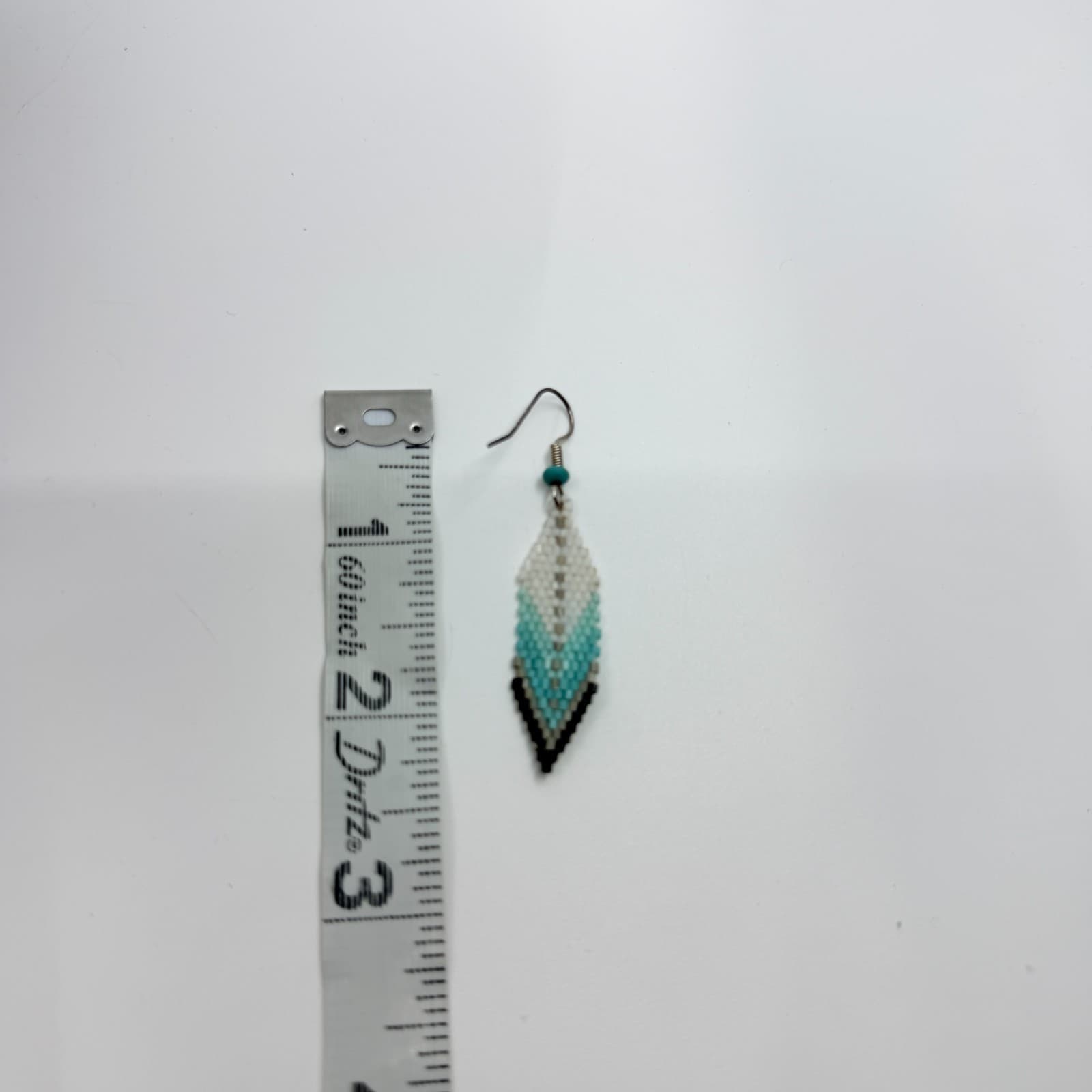 Vintage Southwestern Teal Seed Bead Dangle Earrings Boho Leaf Drop Chevron Retro - Thumbnail 7