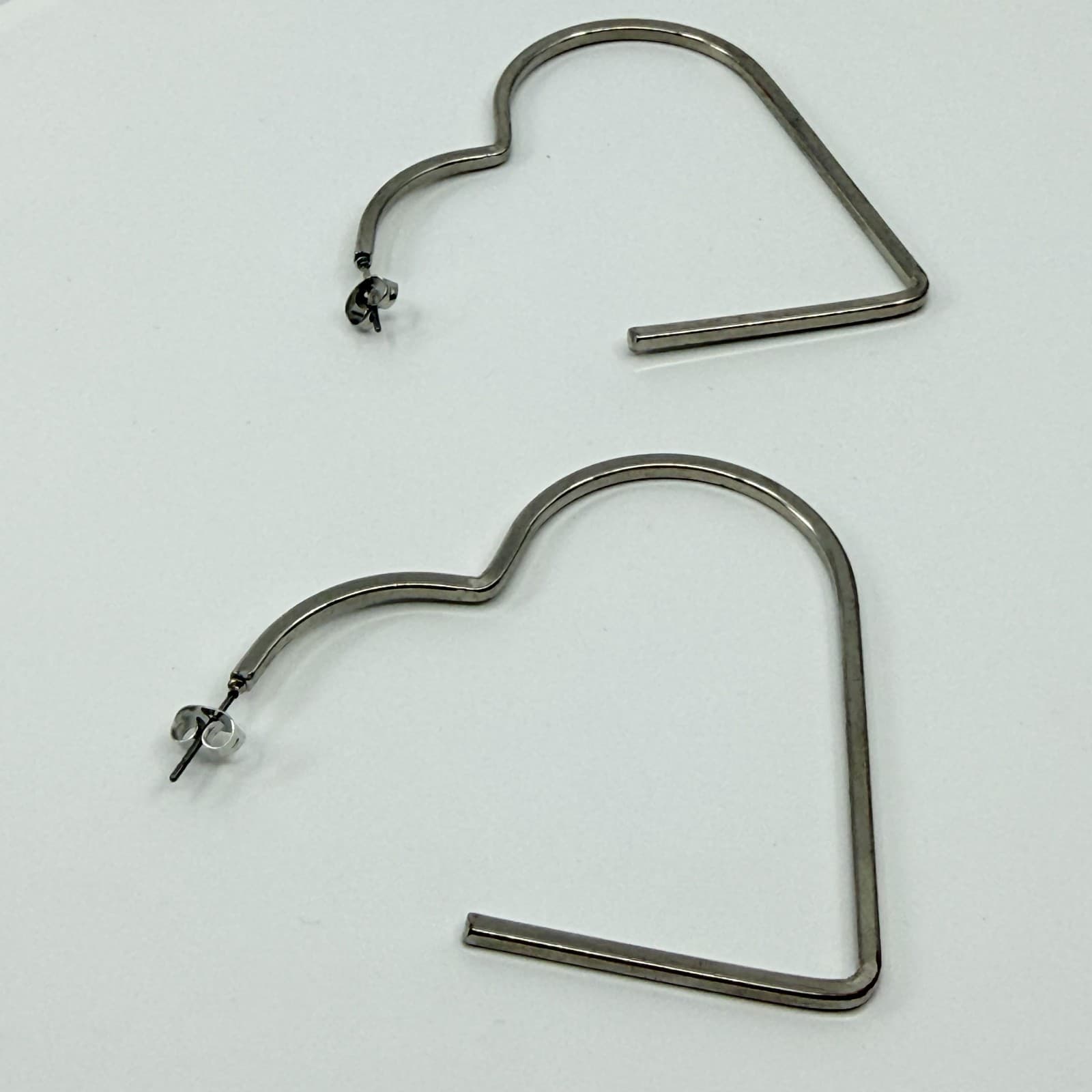 Vintage Y2K Silver Tone Oversized Open Heart Wire Hoop Statement Earrings - Thumbnail 6