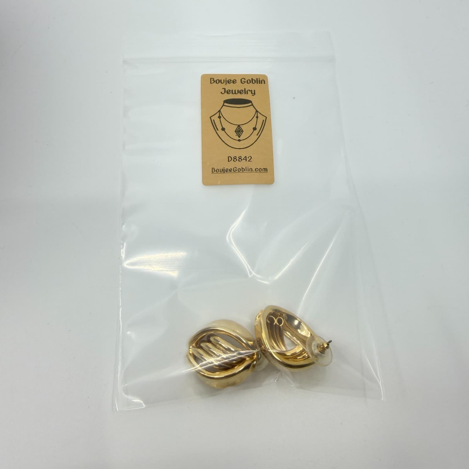 Vintage Retro Gold Tone Chunky Twisted Ribbon Swirl Oval Statement Post Earrings - Thumbnail 9