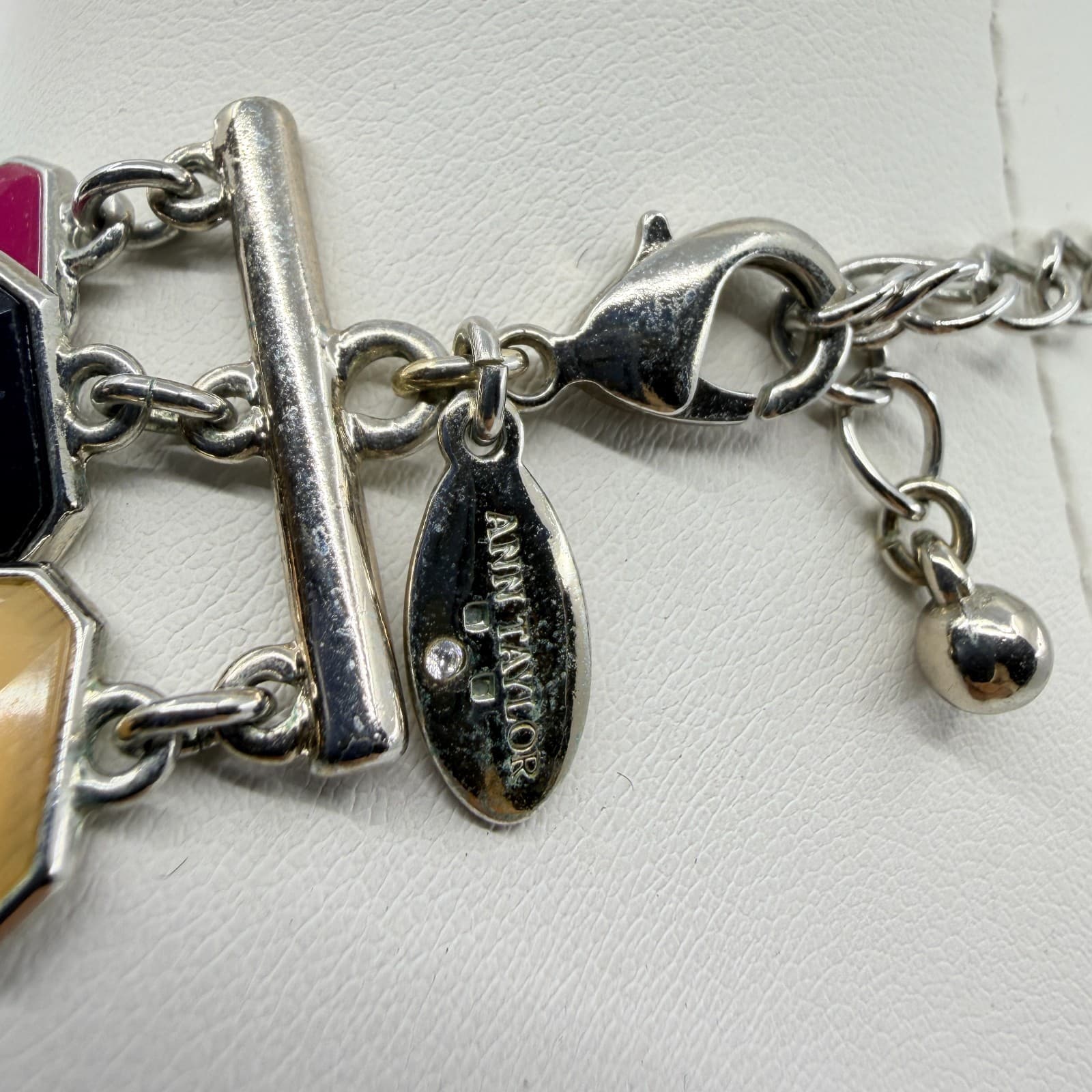 VTG Ann Taylor Multi-Strand Statement Necklace Resin Geo Links Magenta Black - Thumbnail 10
