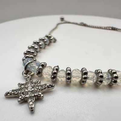Vintage 80s Adjustable Silver Tone Star Beaded Bono Bracelet Jewelry Statement - Thumbnail 3