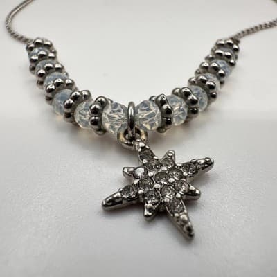 Vintage 80s Adjustable Silver Tone Star Beaded Bono Bracelet Jewelry Statement - Thumbnail 2