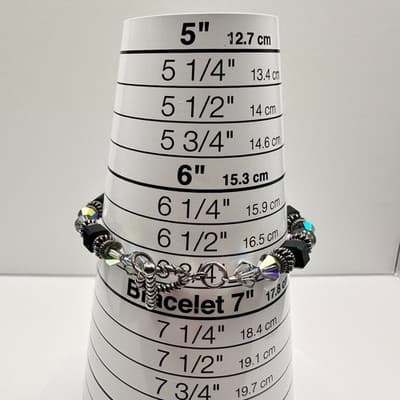 Vintage 90s Black Cube Beaded Bracelet Iridescent Glass Silver Tone Toggle Boho - Thumbnail 7