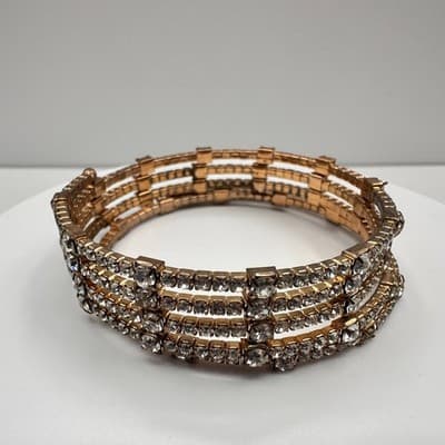 Vintage 60s 70s Gold Tone Rhinestone Coil Wrap Bracelet Mid-Century Glamour Y2K - Thumbnail 2