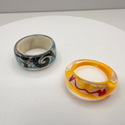 Vintage 90s Boho Swirl Geometric Round Ring Set Women's Classic Jewelry Retro - Thumbnail 2