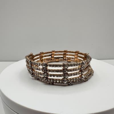 Vintage 60s 70s Gold Tone Rhinestone Coil Wrap Bracelet Mid-Century Glamour Y2K - Thumbnail 7
