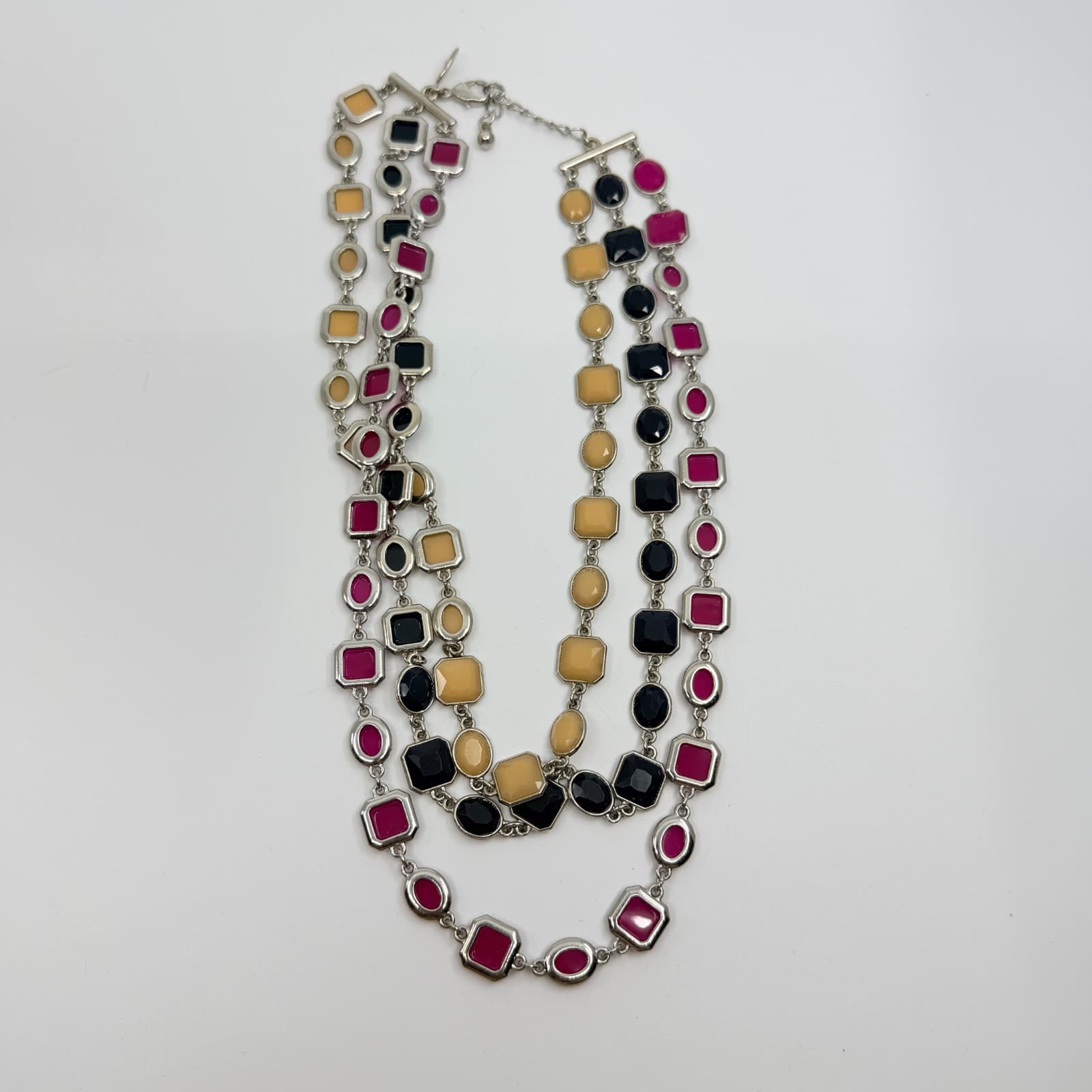 VTG Ann Taylor Multi-Strand Statement Necklace Resin Geo Links Magenta Black - Thumbnail 12